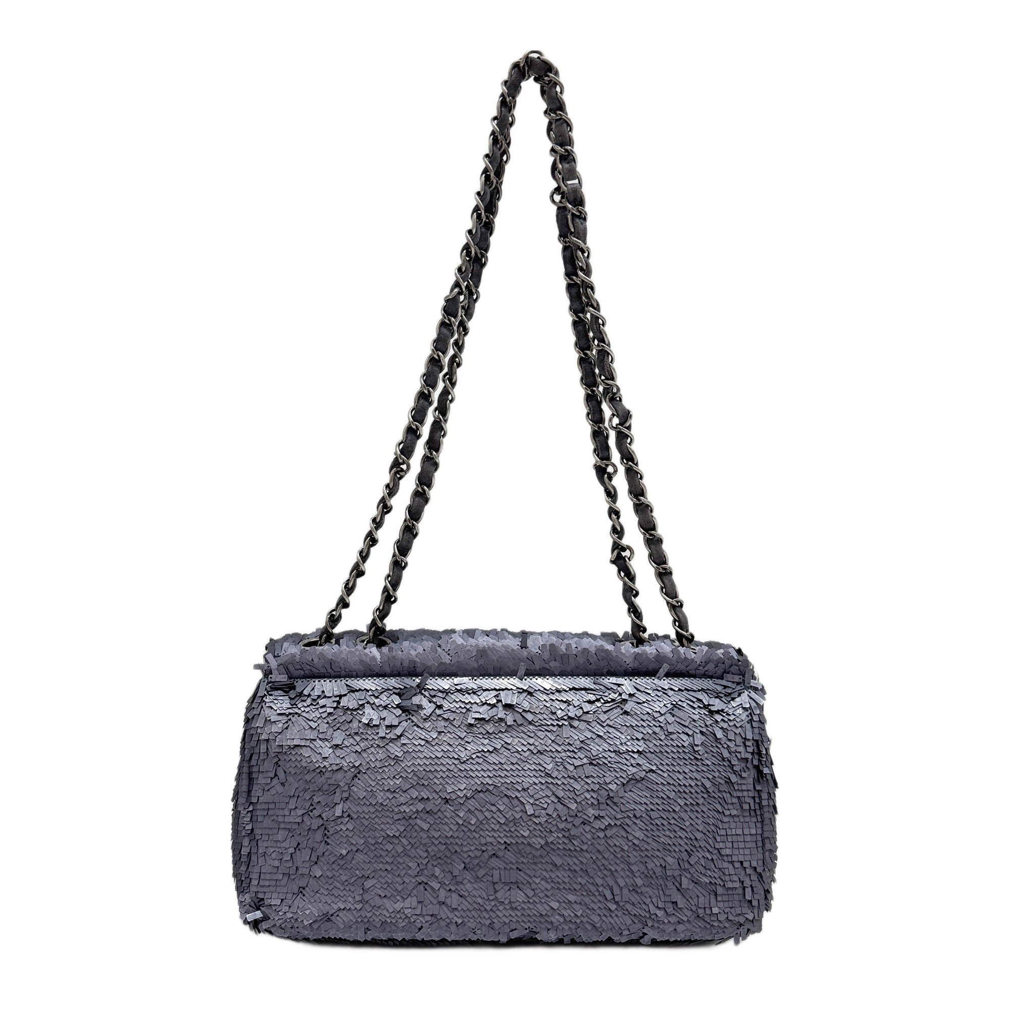 Classic Flap Gunmetal Gray Sequin Shoulder Bag