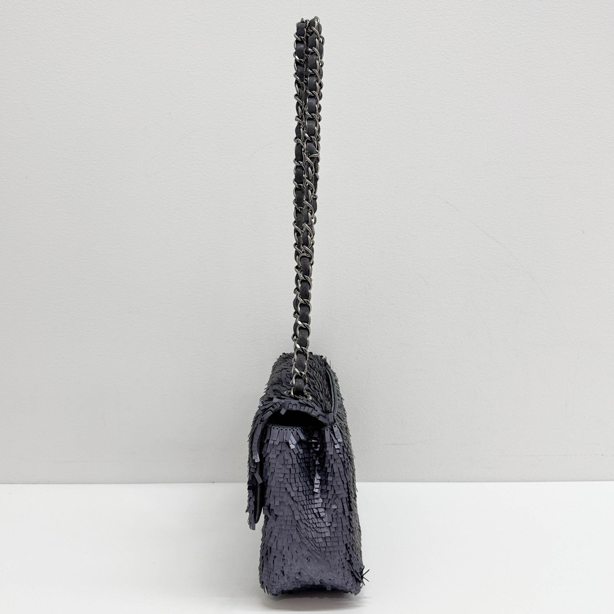 Classic Flap Gunmetal Gray Sequin Shoulder Bag