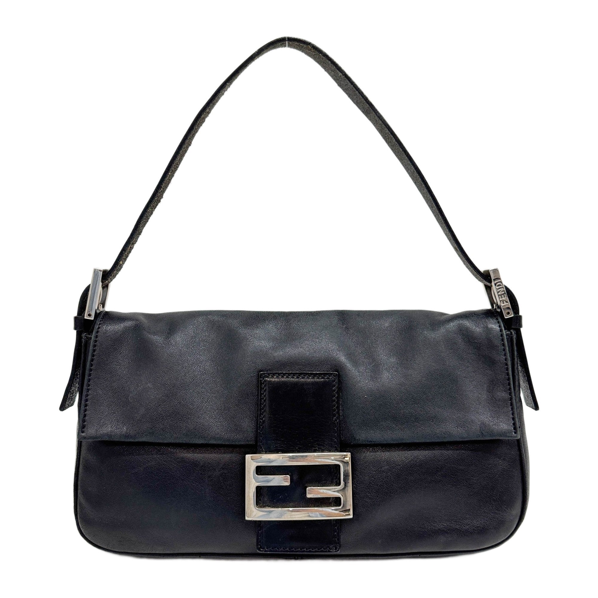 Baguette Black Leather Shoulder Bag
