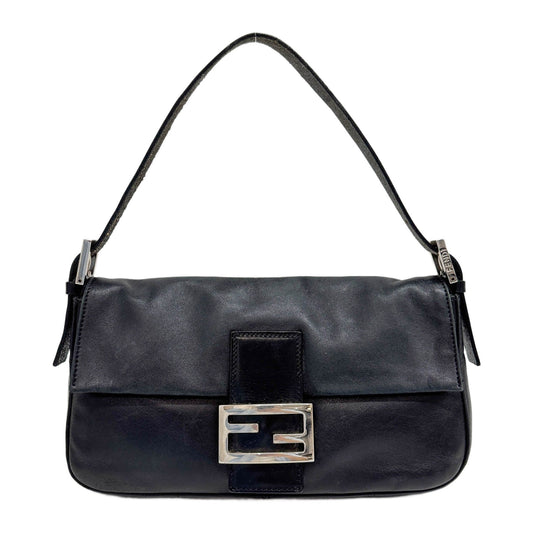 Baguette Black Leather Shoulder Bag