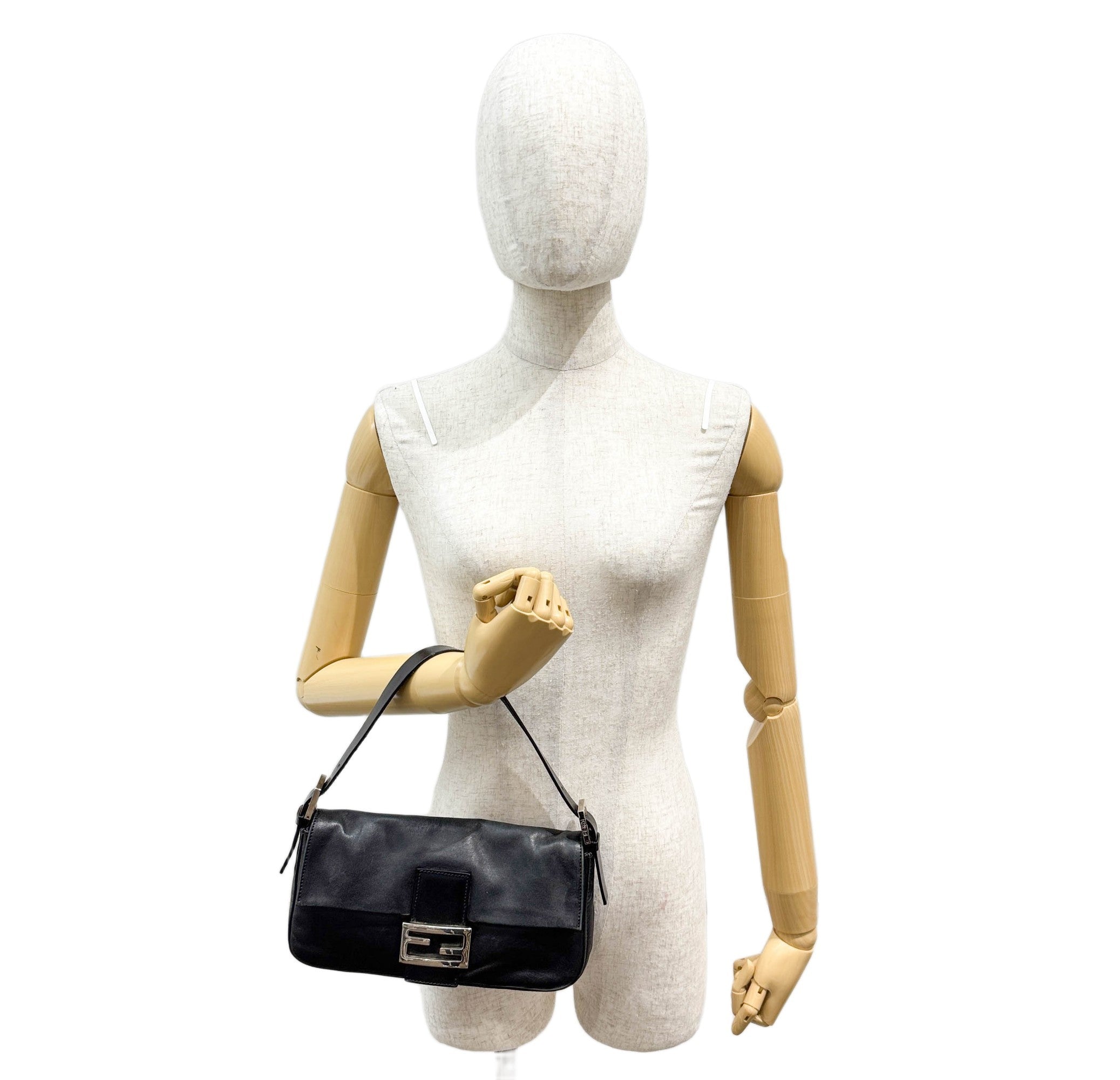 Baguette Black Leather Shoulder Bag