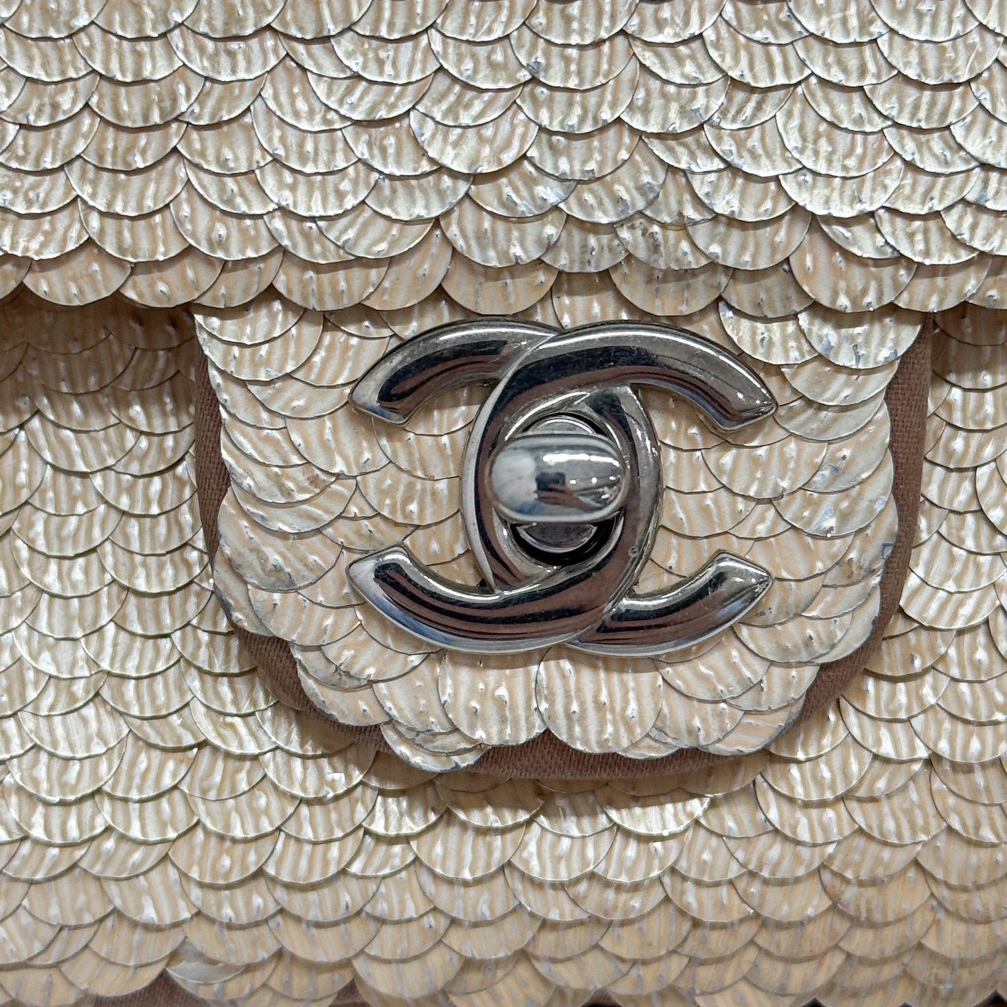 Mini Classic Flap Peach Sequin Shoulder Bag