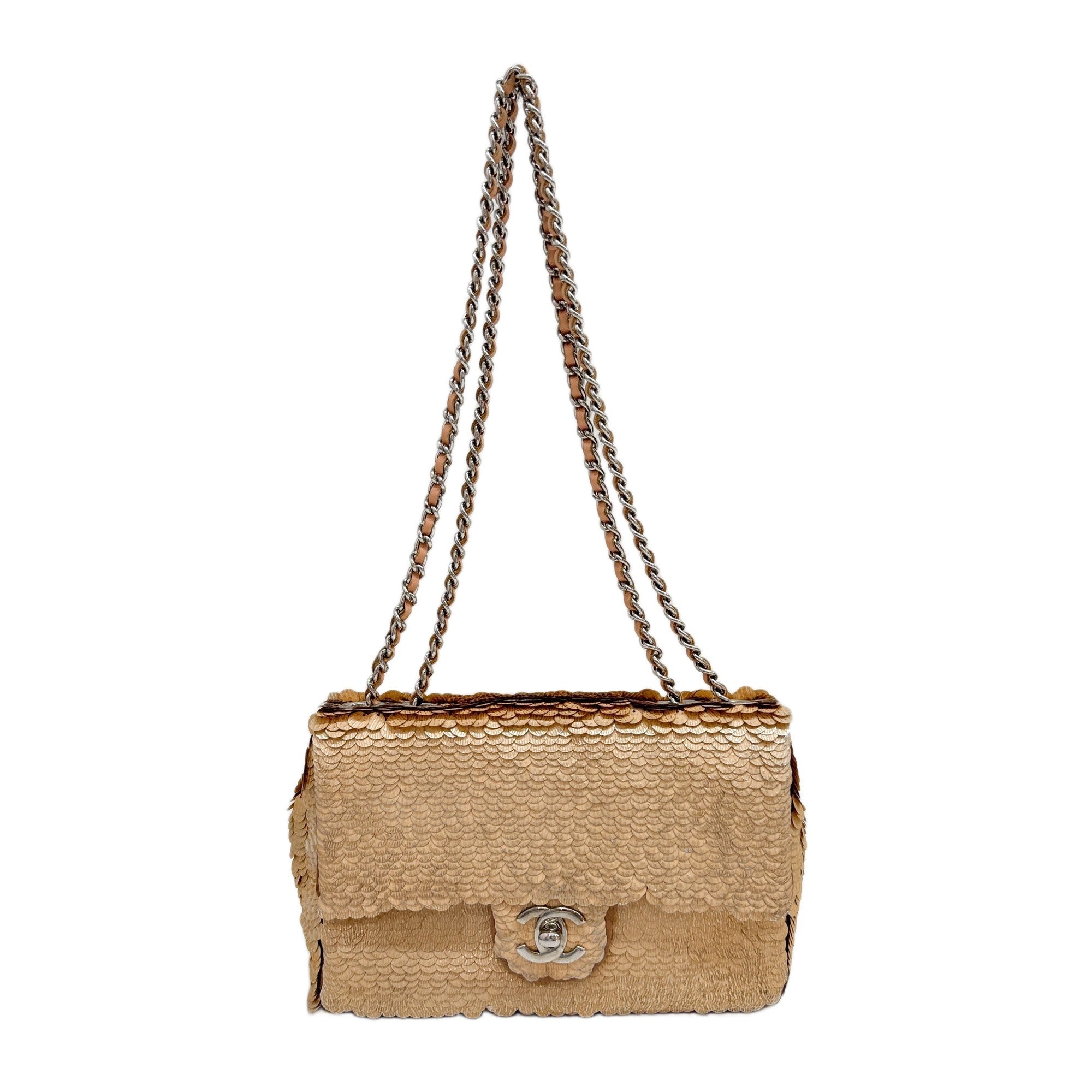 Mini Classic Flap Peach Sequin Shoulder Bag