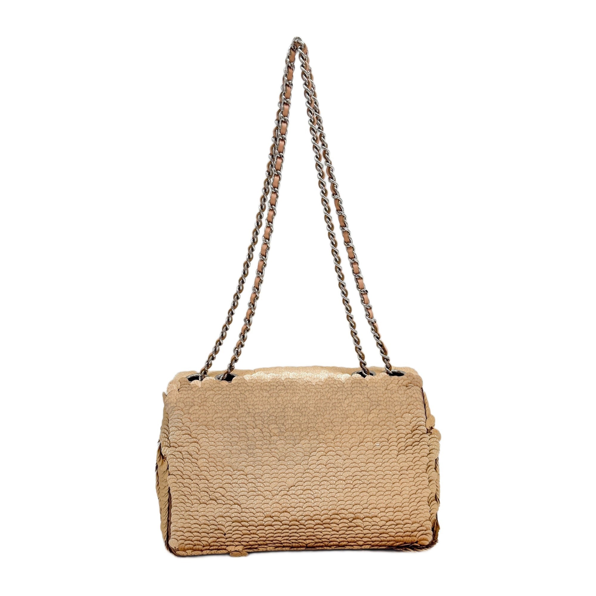 Mini Classic Flap Peach Sequin Shoulder Bag