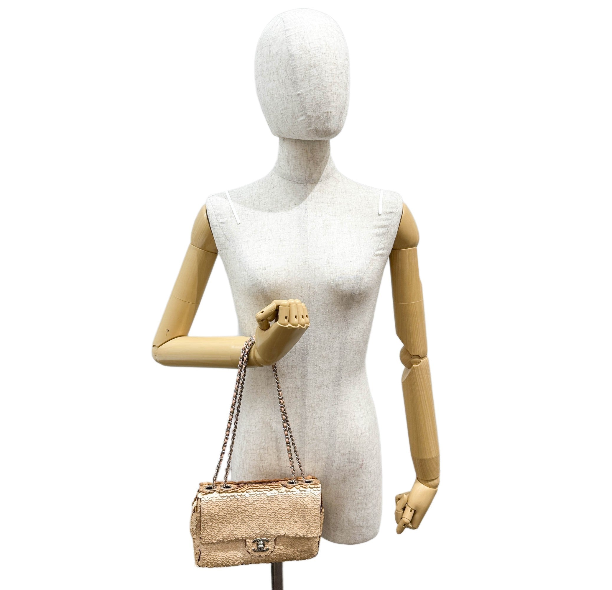 Mini Classic Flap Peach Sequin Shoulder Bag