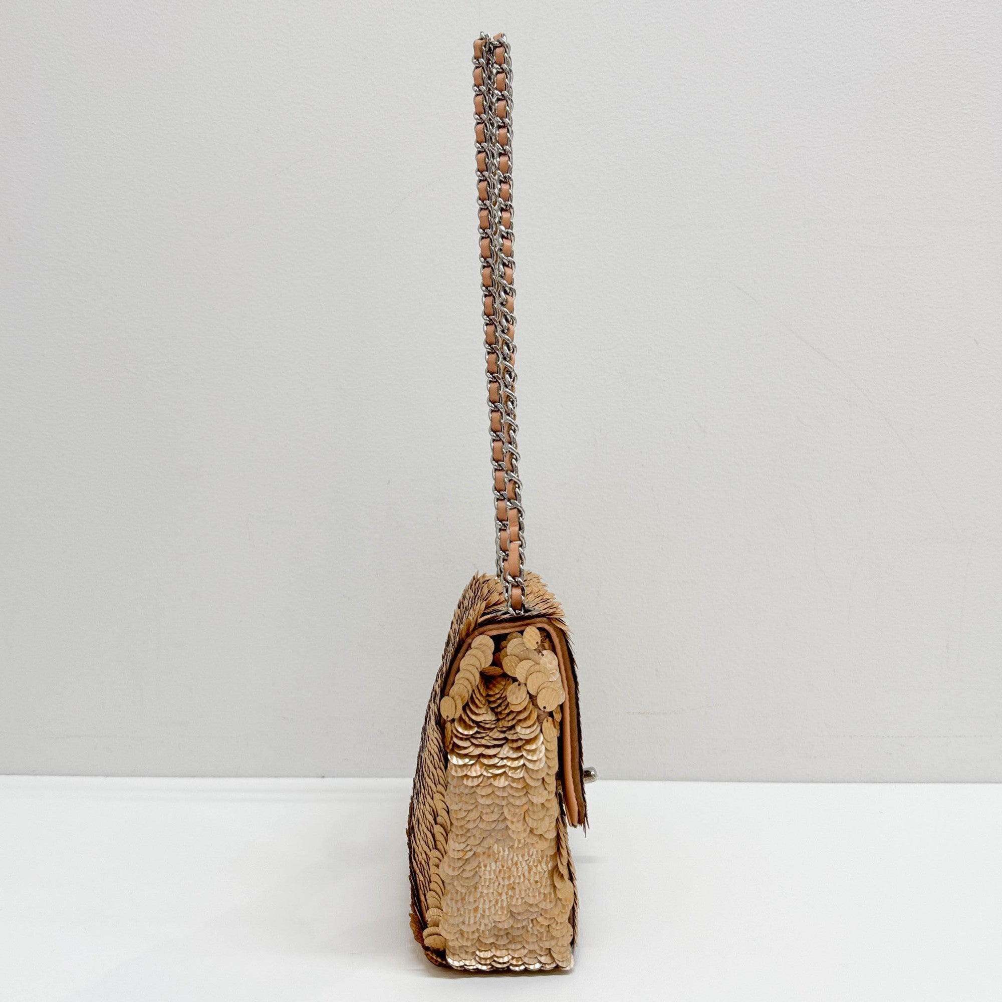 Mini Classic Flap Peach Sequin Shoulder Bag