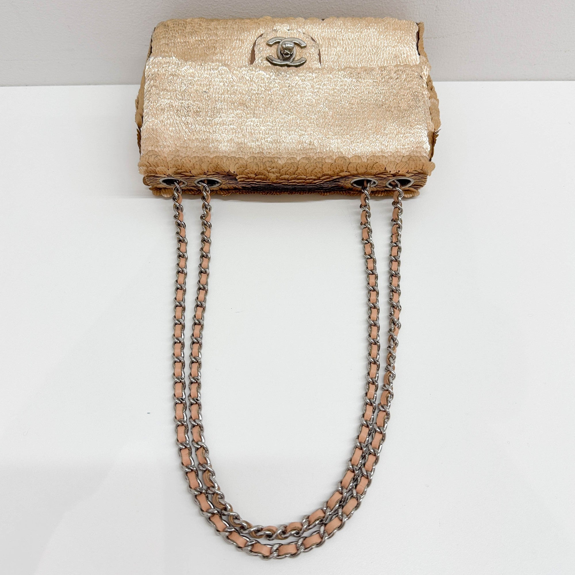 Mini Classic Flap Peach Sequin Shoulder Bag