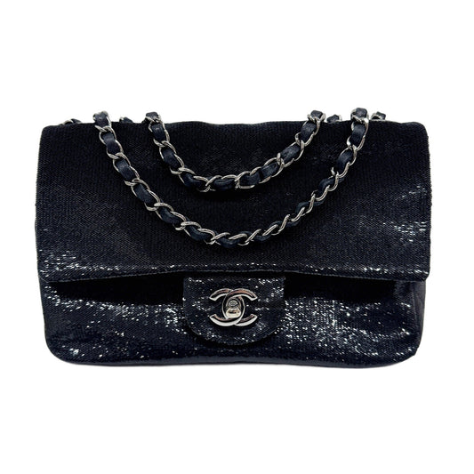 Classic Flap Matelasse Black Sequin Shoulder Bag