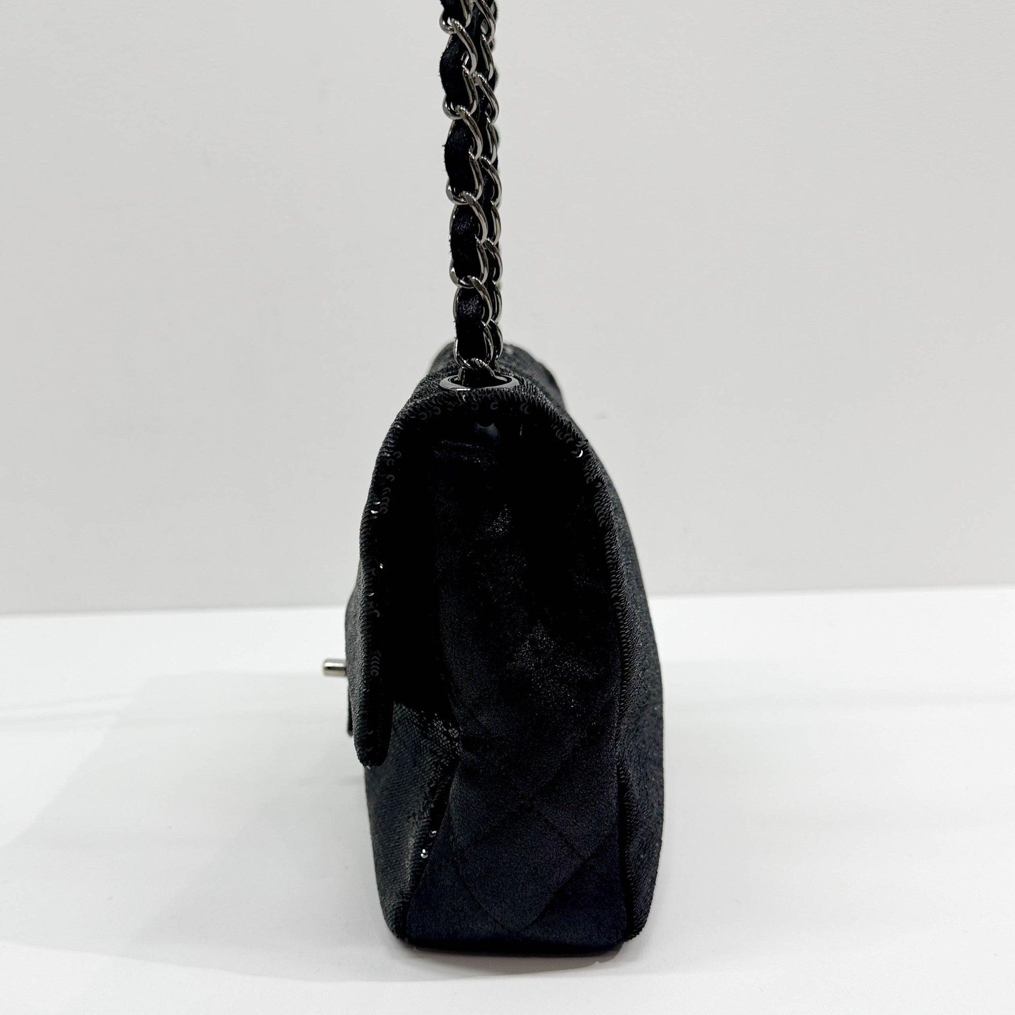 Classic Flap Matelasse Black Sequin Shoulder Bag