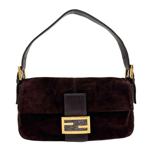 Baguette Brown Suede Shoulder Bag