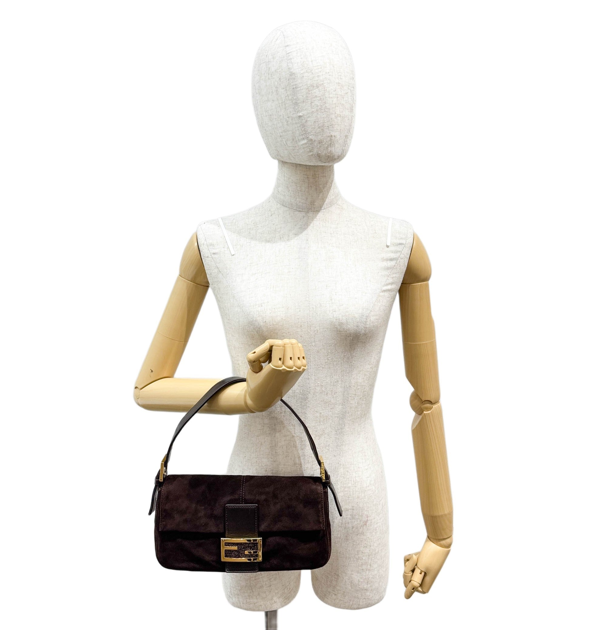 Baguette Brown Suede Shoulder Bag