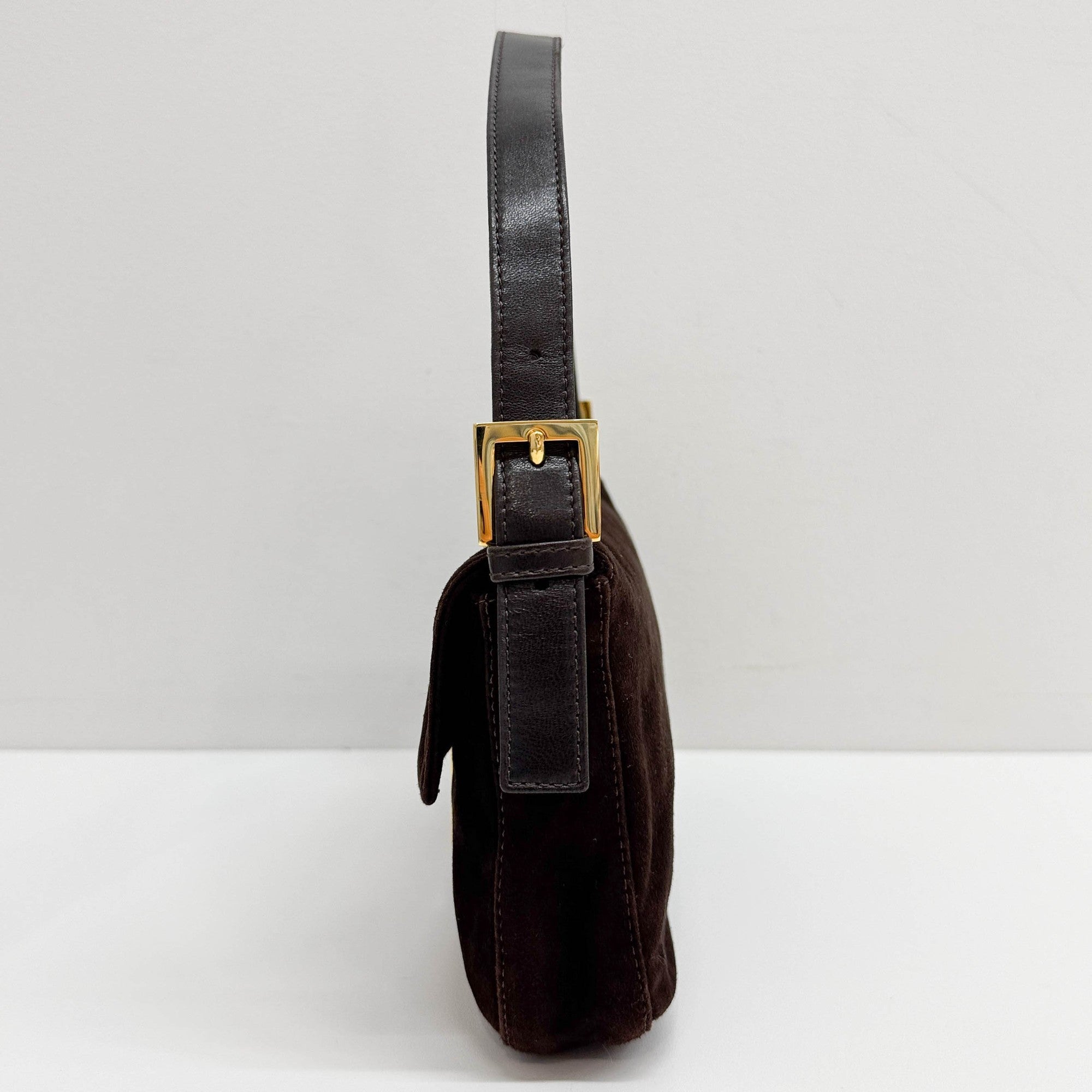 Baguette Brown Suede Shoulder Bag