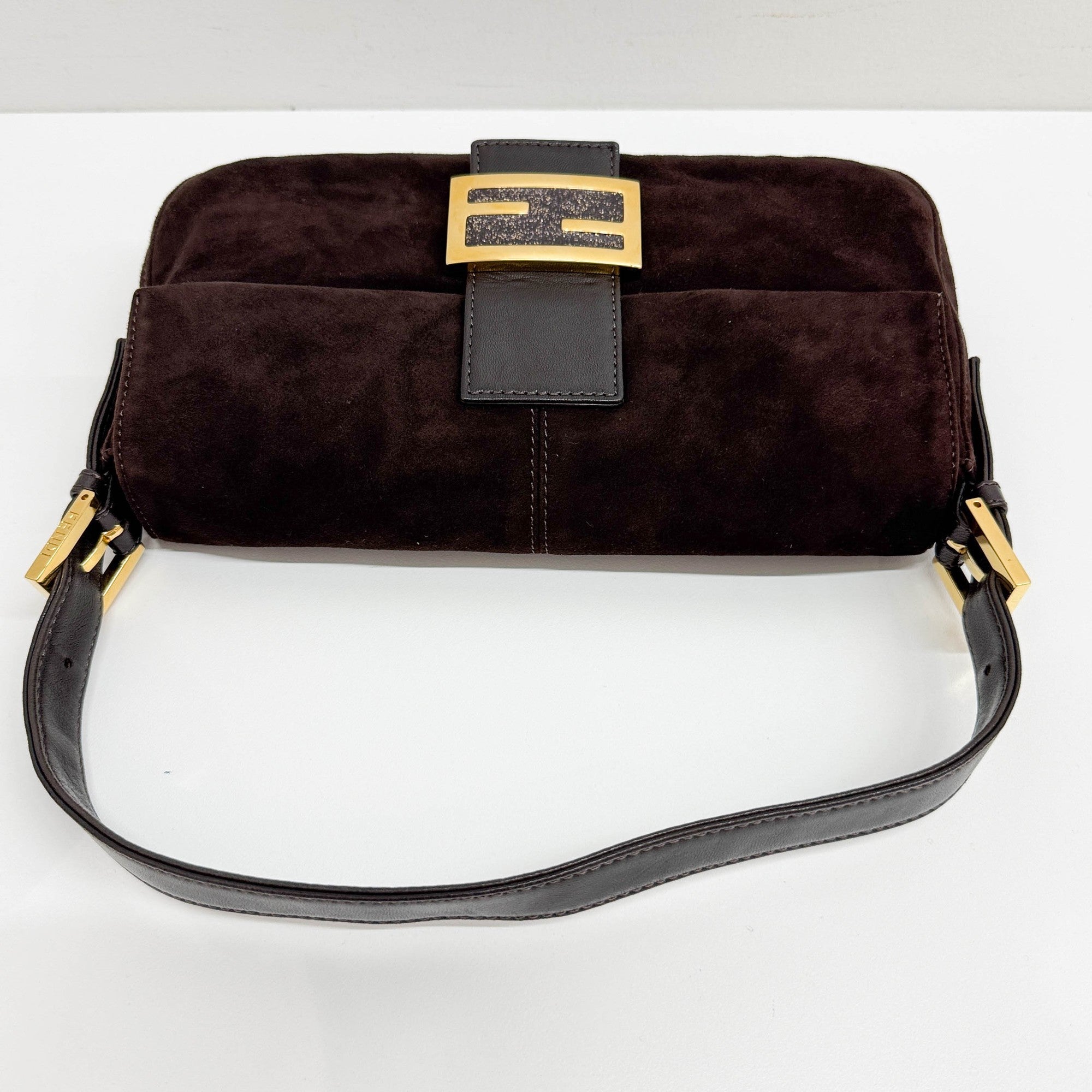 Baguette Brown Suede Shoulder Bag