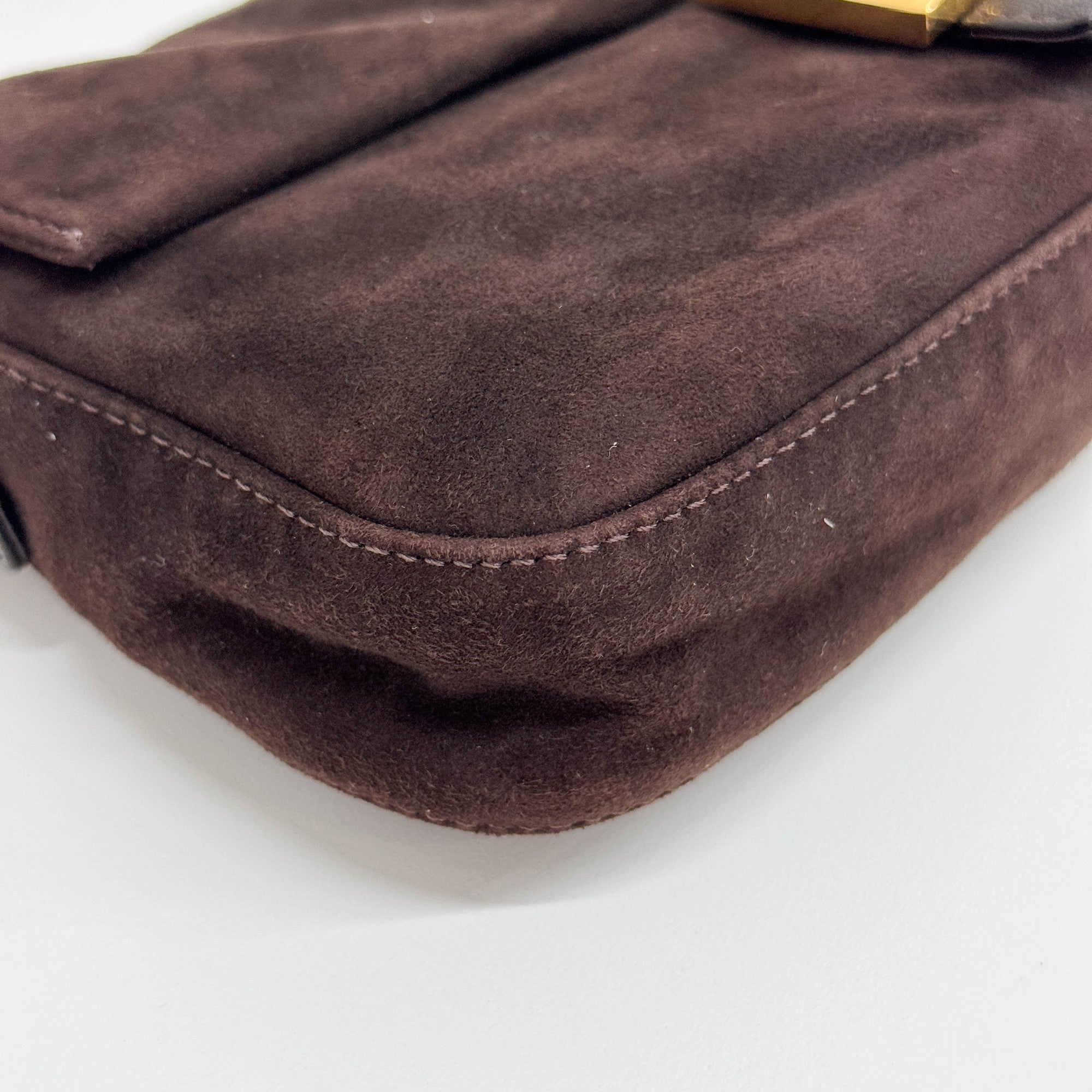 Baguette Brown Suede Shoulder Bag