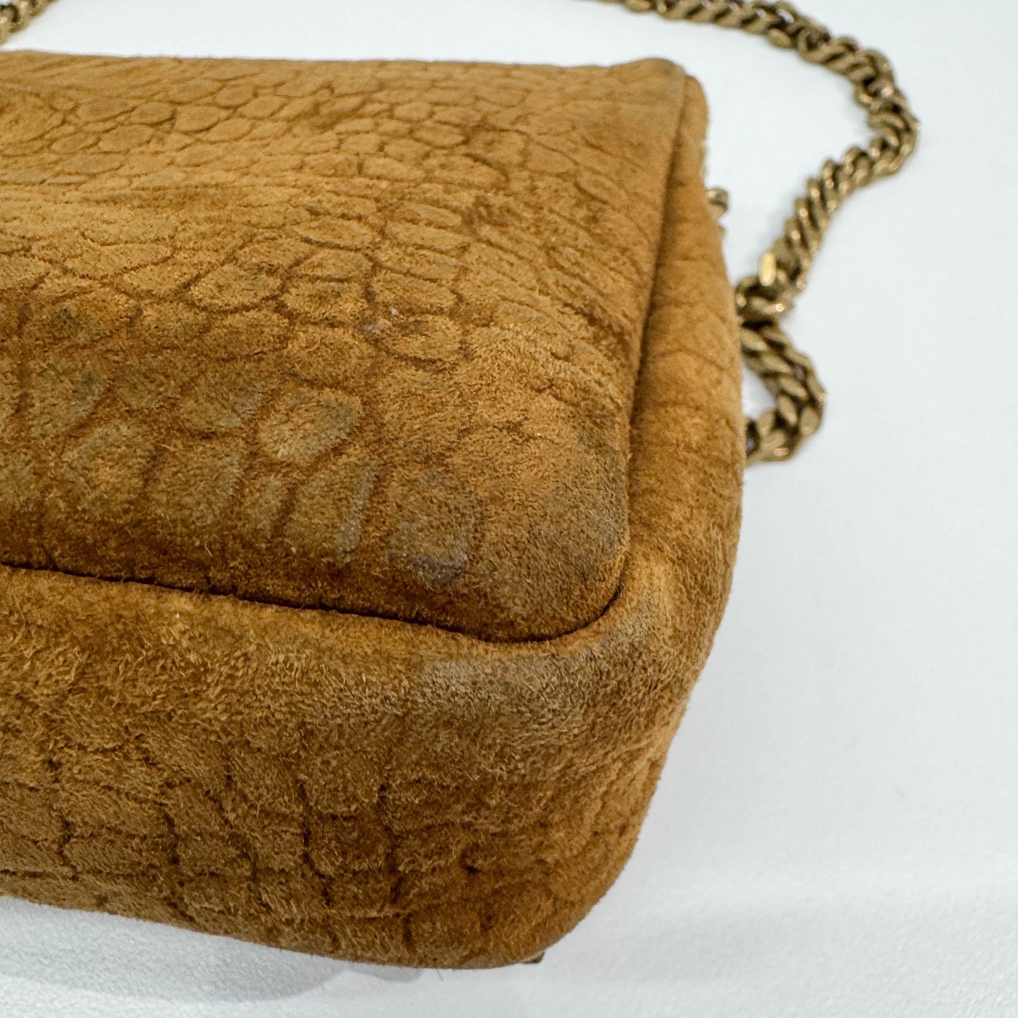 Brown Crocodile Embossed Nubuck Leather Shoulder Bag