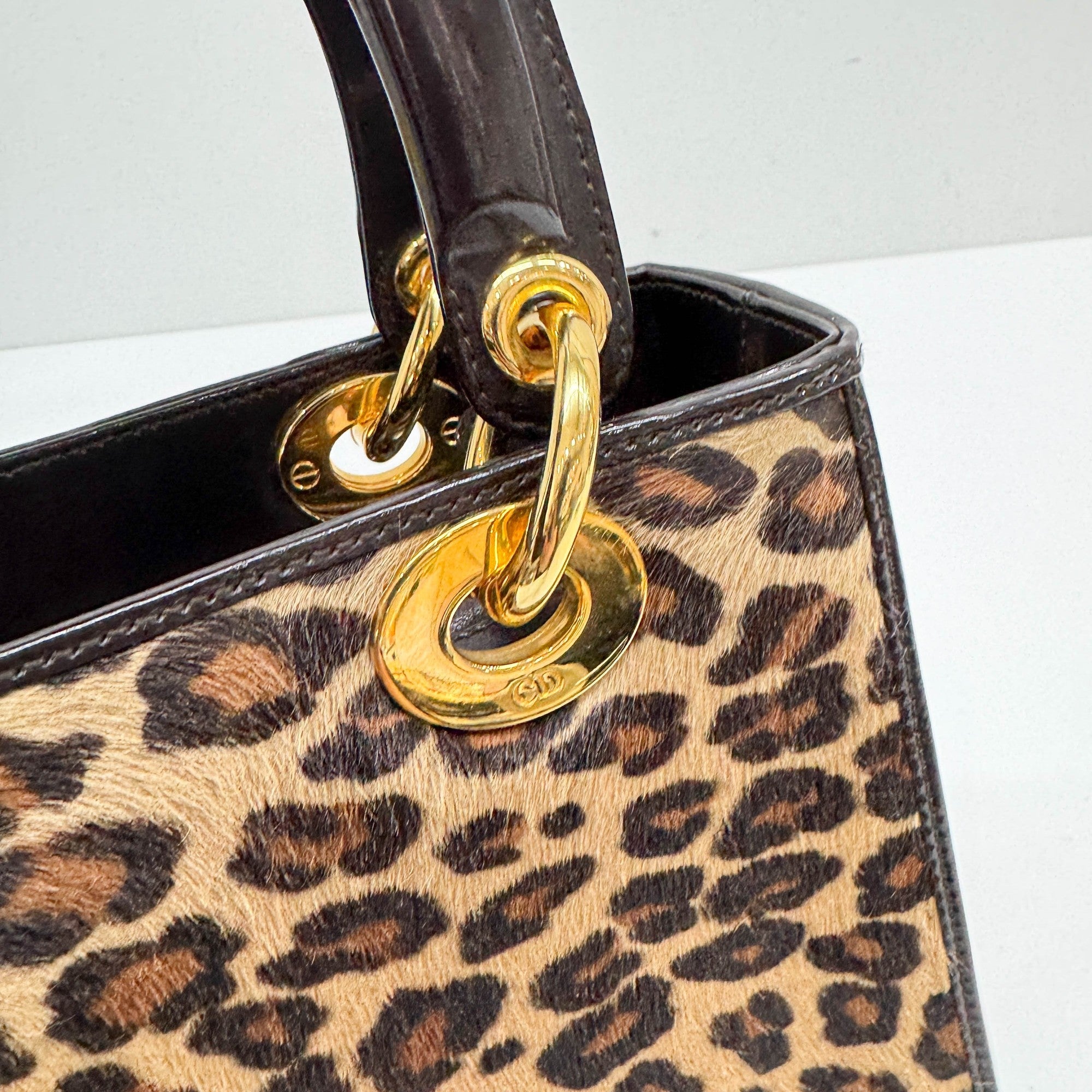 Lady Dior Brown Leopard Print Pony Hair Hand Bag