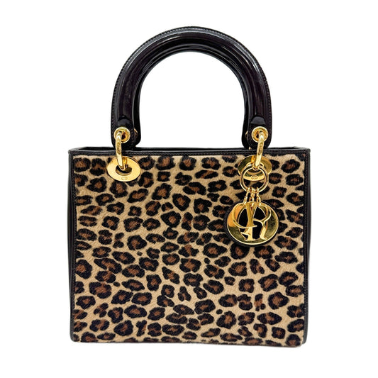 Lady Dior Brown Leopard Print Pony Hair Hand Bag