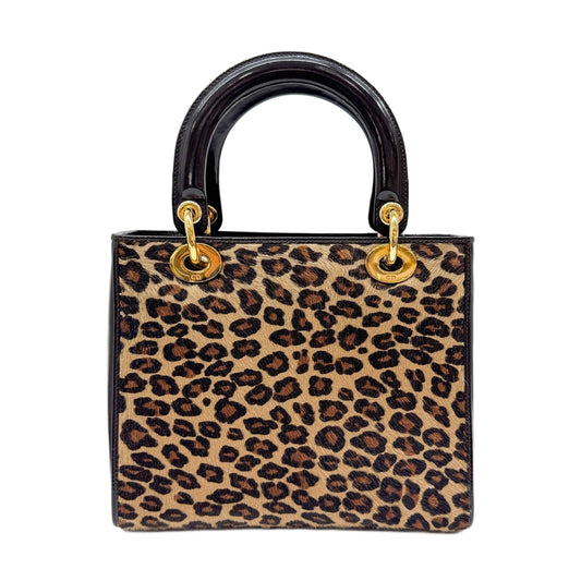 Lady Dior Brown Leopard Print Pony Hair Hand Bag