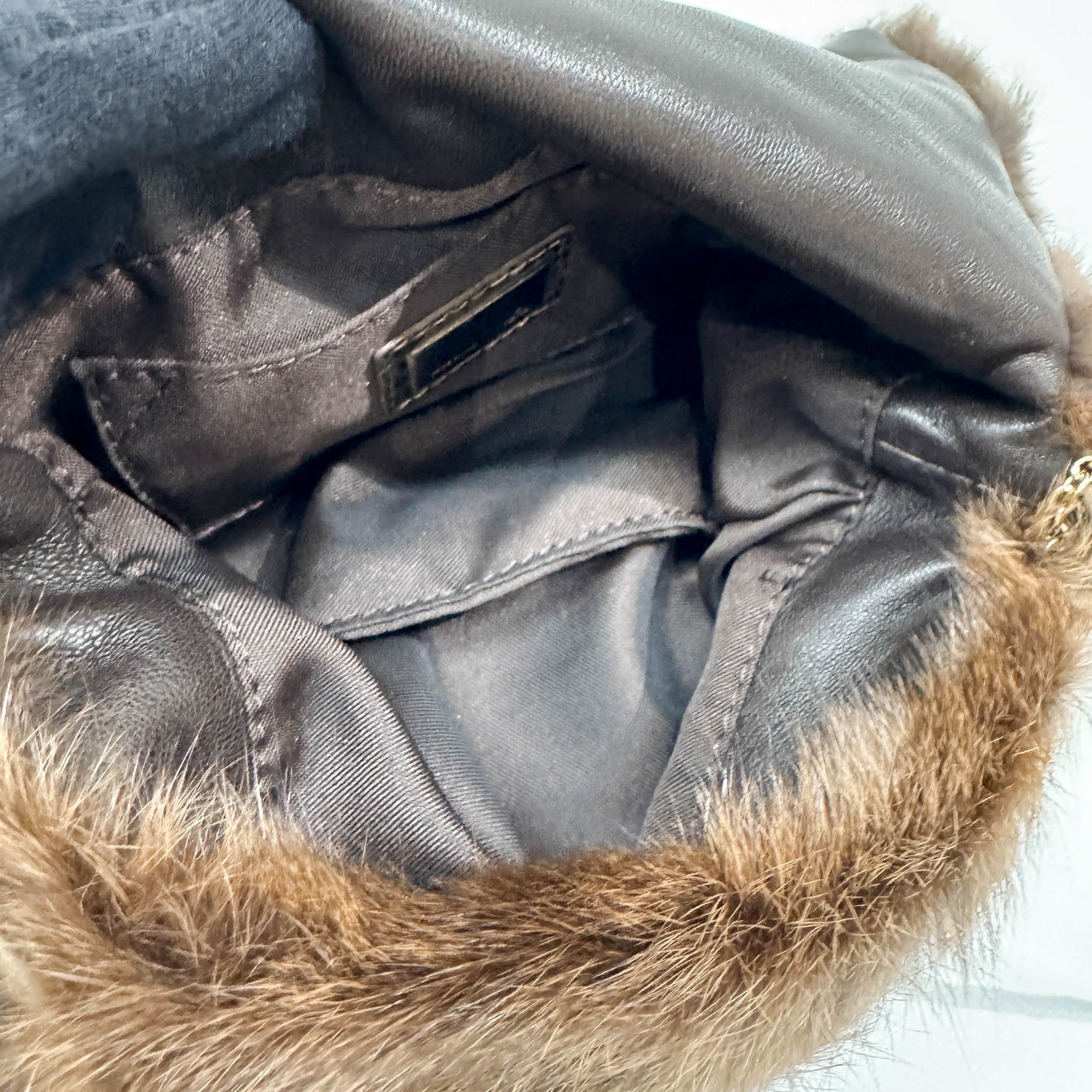 Mini Mamma Baguette Brown Fur  Shoulder Bag