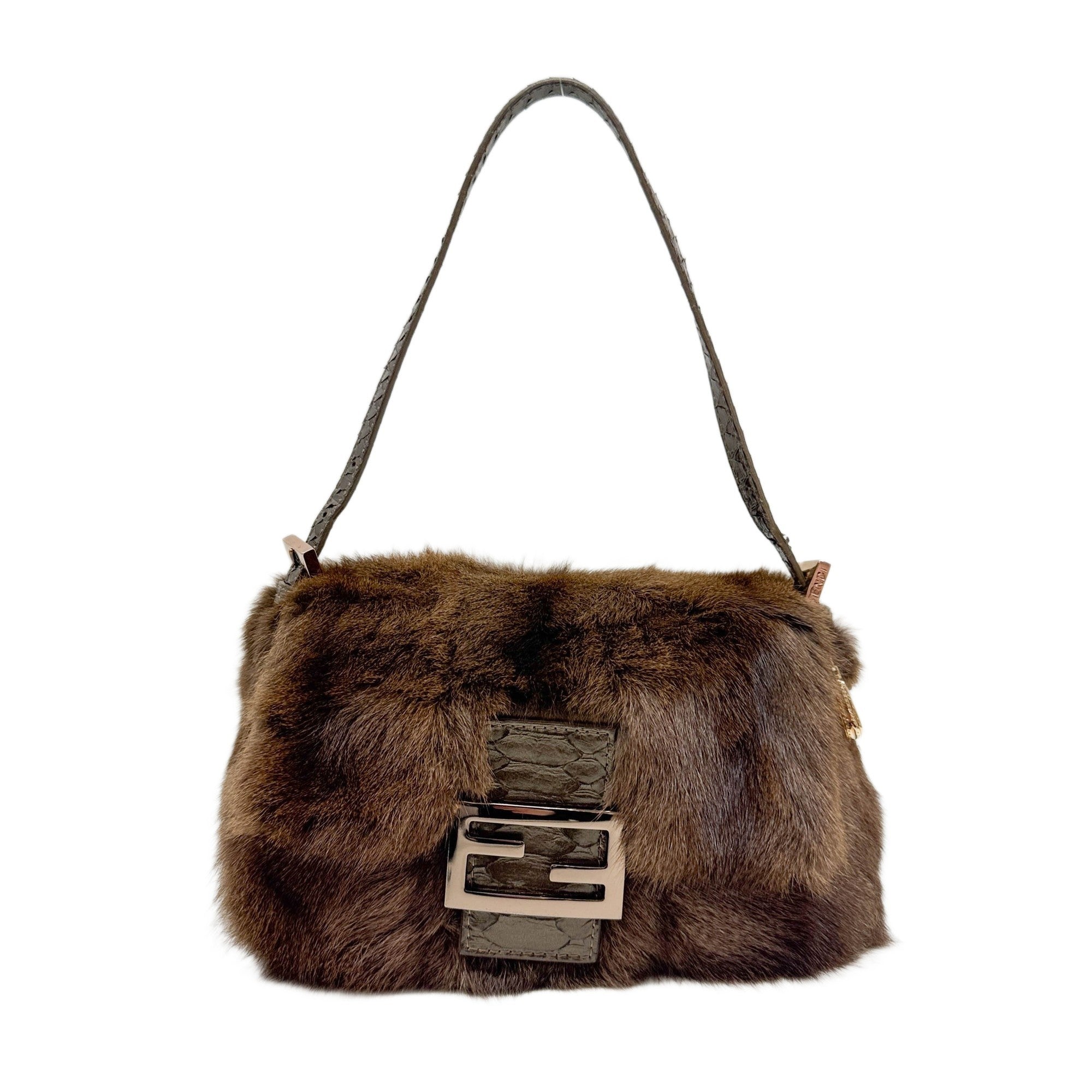 Mini Mamma Baguette Brown Fur  Shoulder Bag