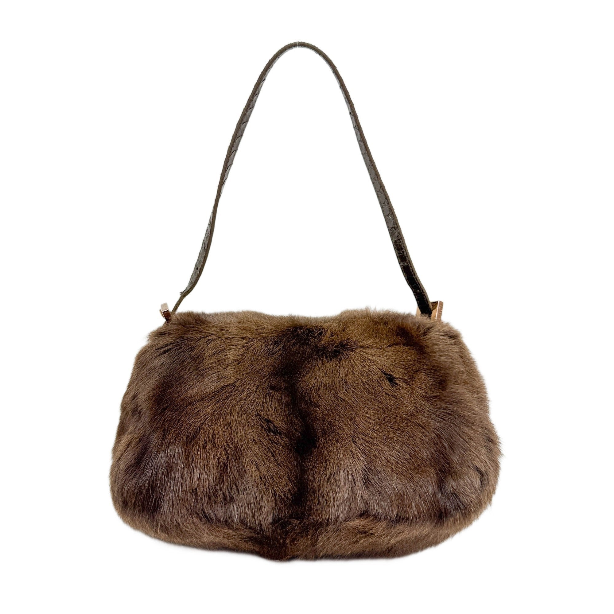Mini Mamma Baguette Brown Fur  Shoulder Bag