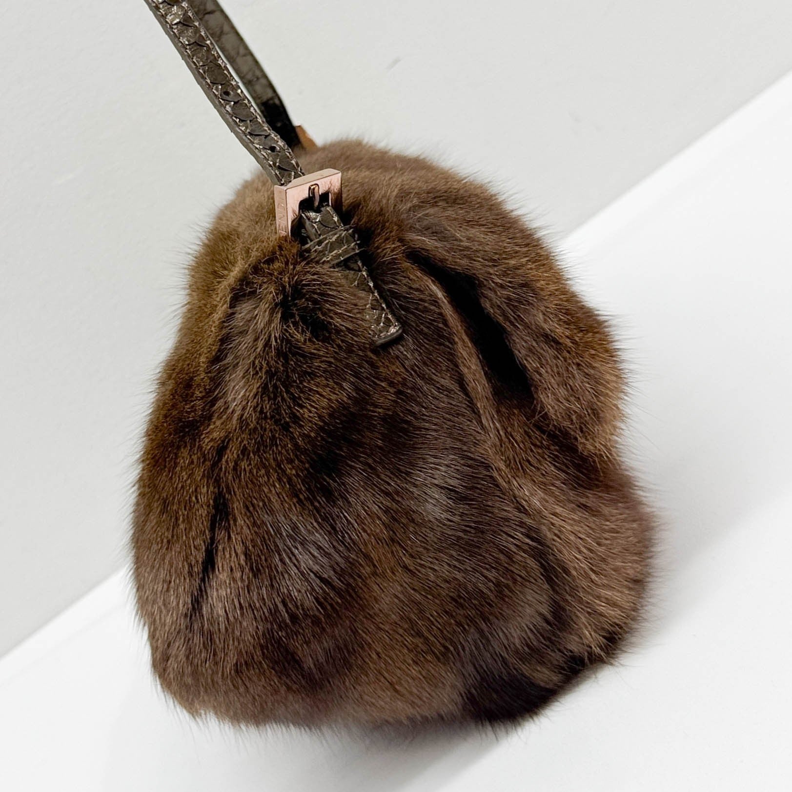 Mini Mamma Baguette Brown Fur  Shoulder Bag