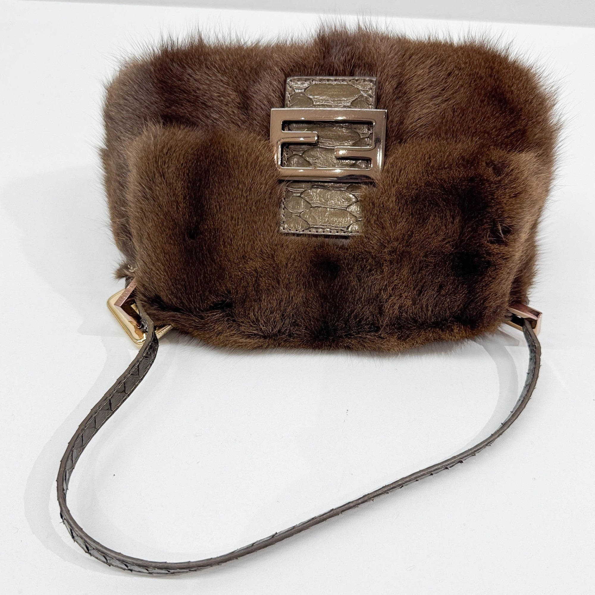 Mini Mamma Baguette Brown Fur  Shoulder Bag