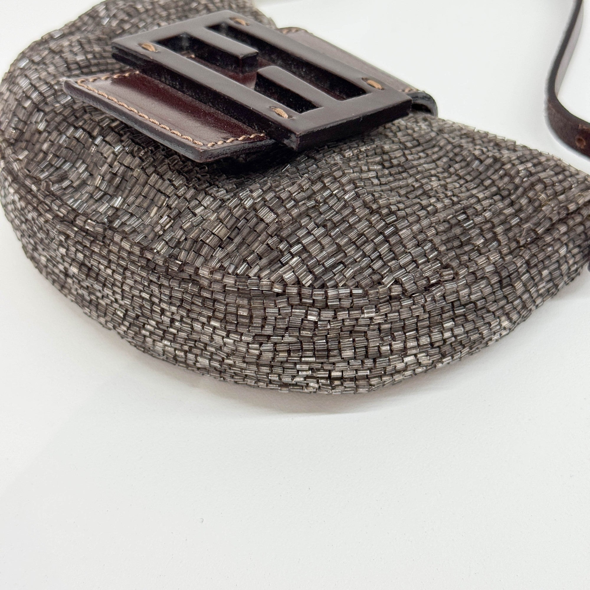 Mini Croissant Brown Beads Hand Bag