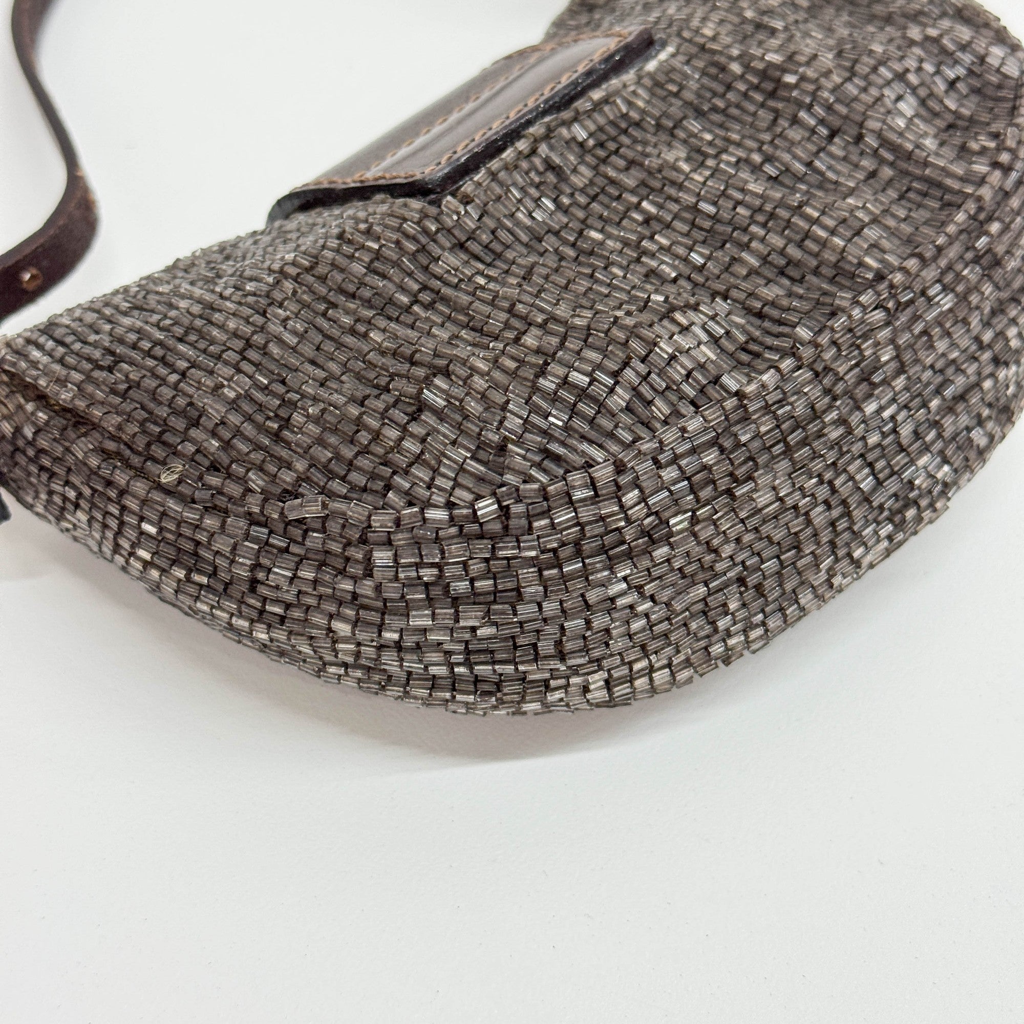 Mini Croissant Brown Beads Hand Bag