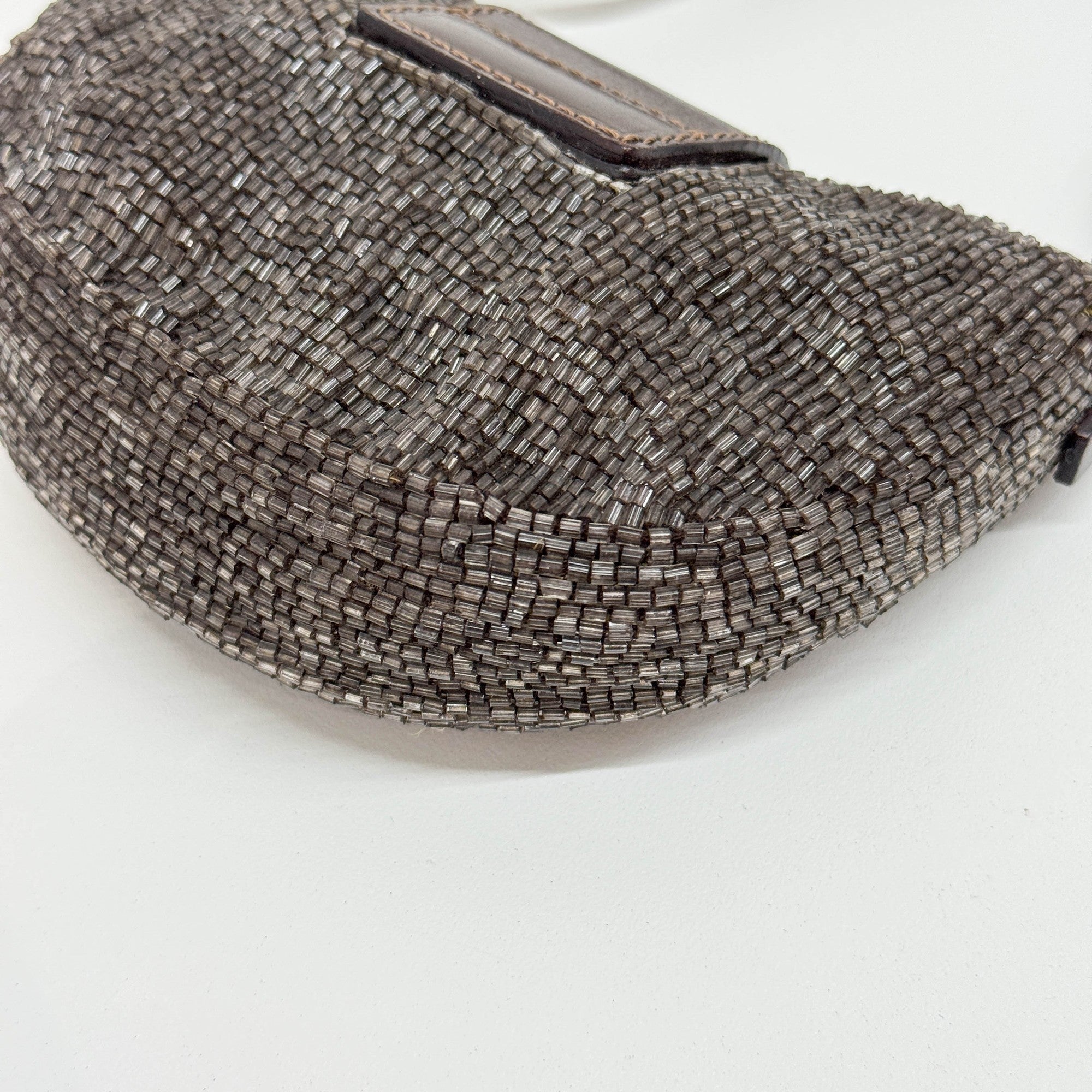 Mini Croissant Brown Beads Hand Bag