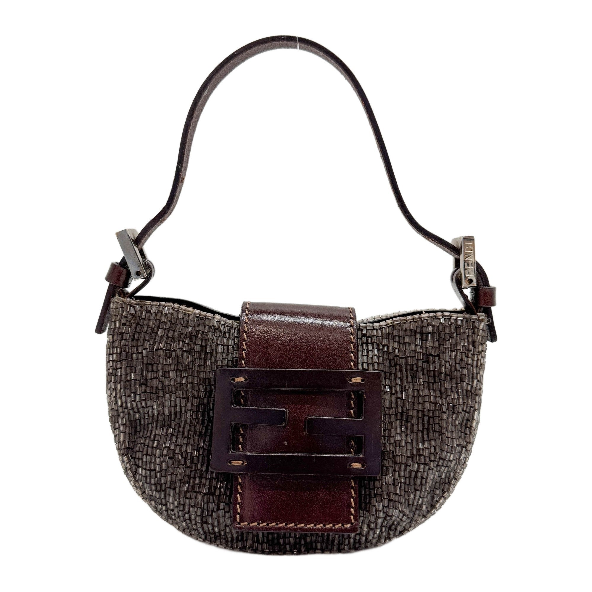 Mini Croissant Brown Beads Hand Bag