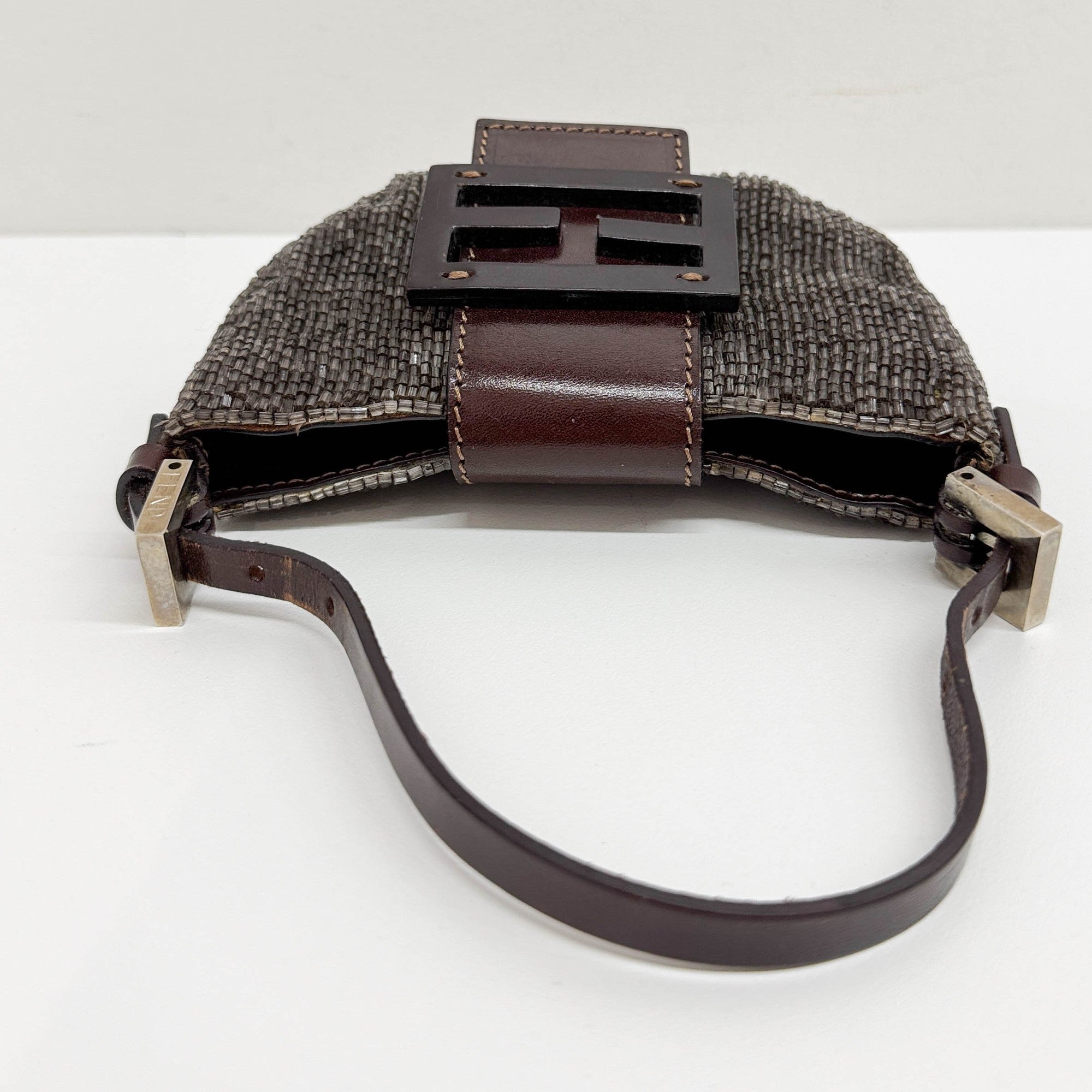 Mini Croissant Brown Beads Hand Bag