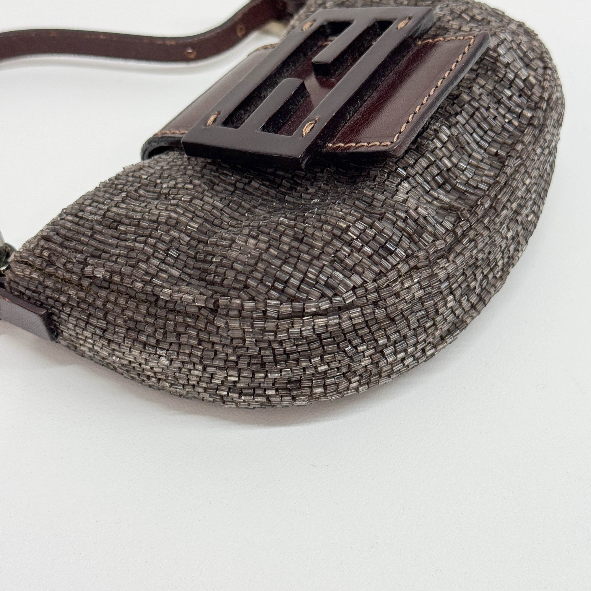 Mini Croissant Brown Beads Hand Bag