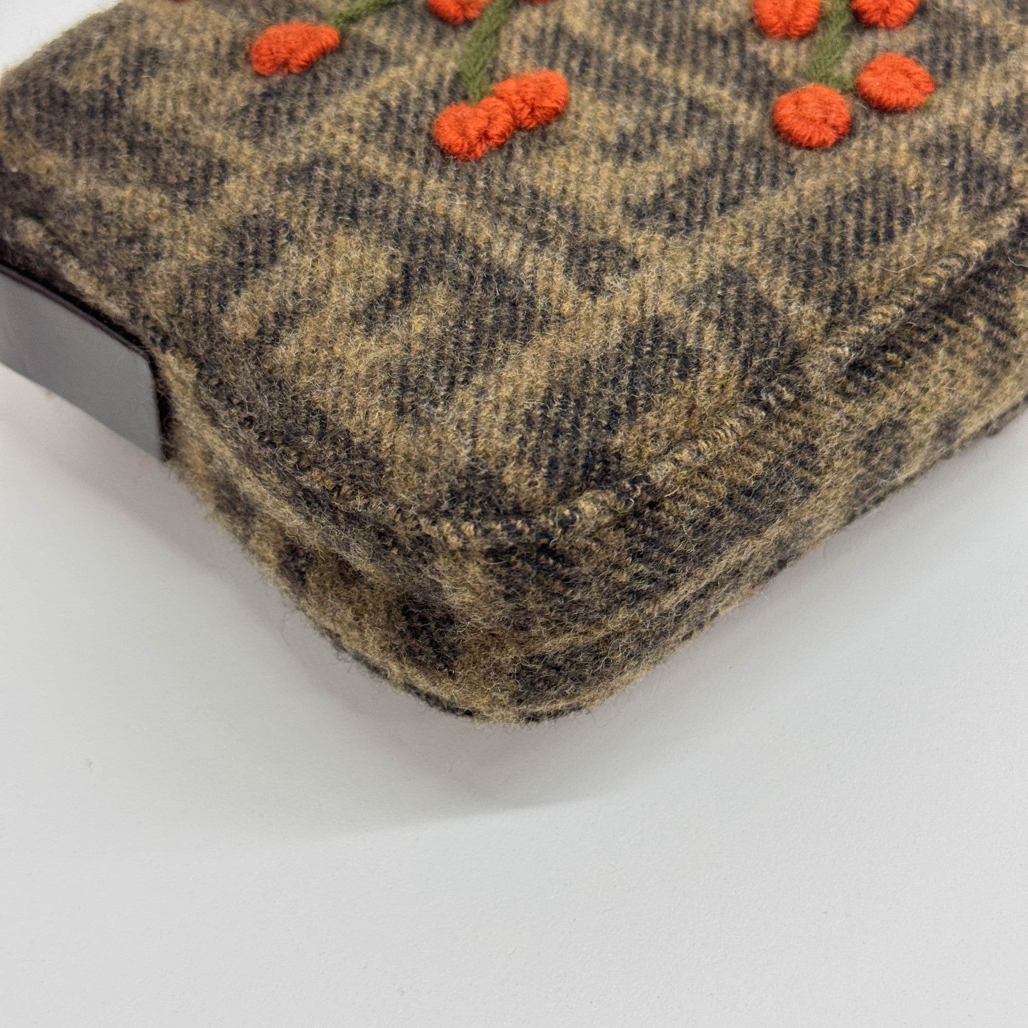 Baguette Embroidery Brown Zucca Canvas Wool Shoulder Bag