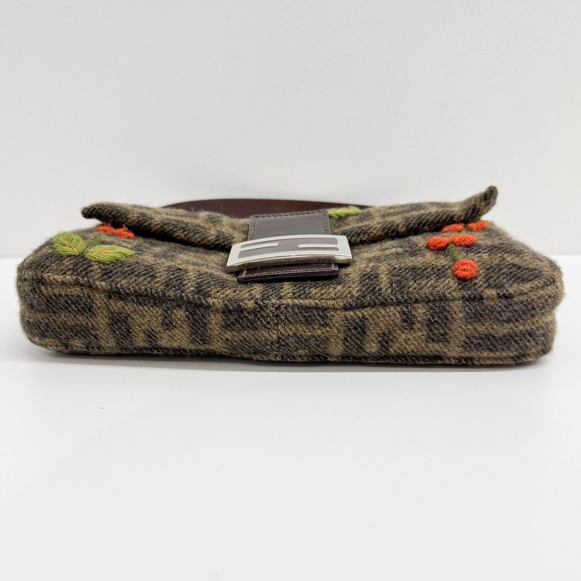 Baguette Embroidery Brown Zucca Canvas Wool Shoulder Bag