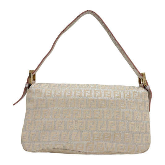 Baguette Beige & Silver Glitter Zucca Canvas Shoulder Bag