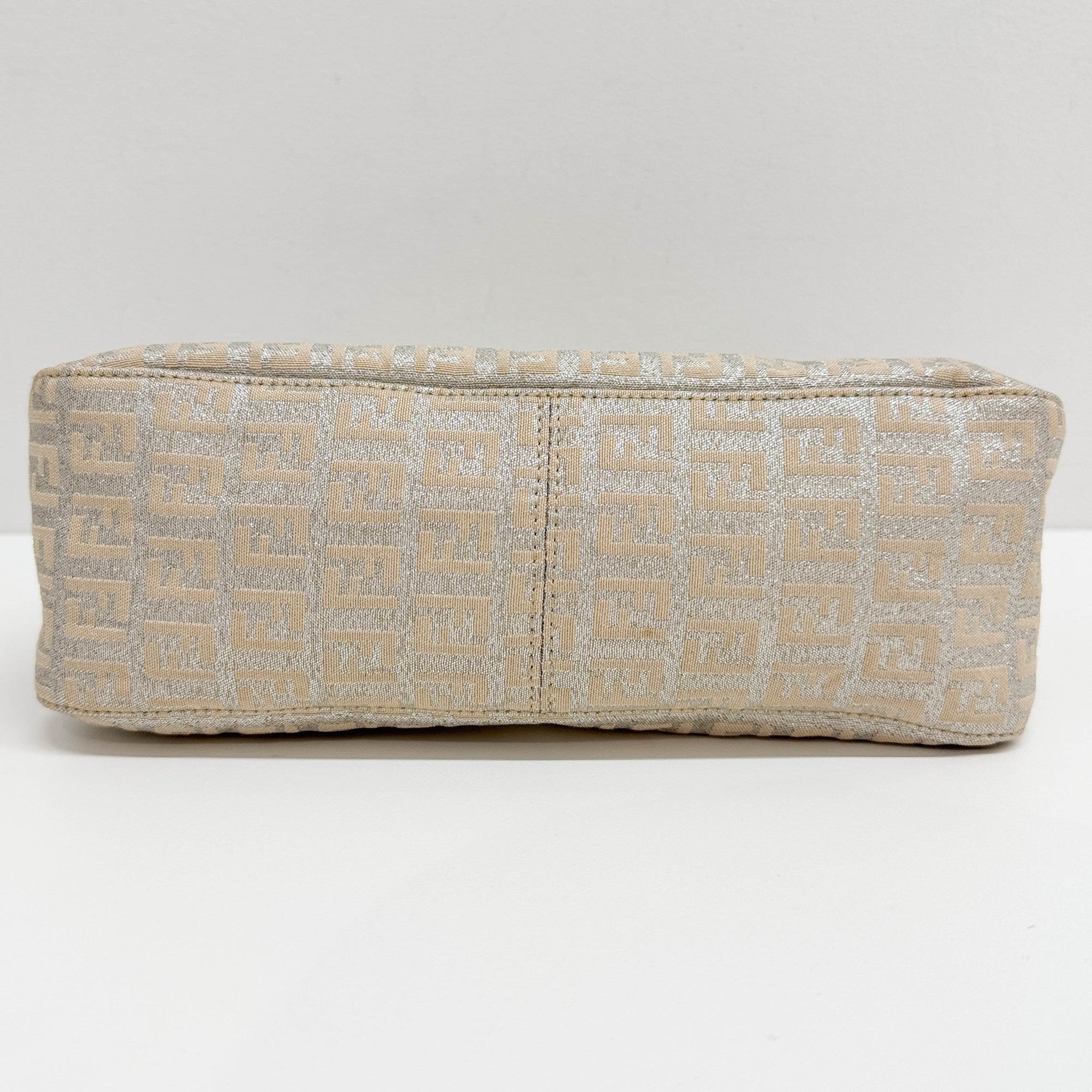 Baguette Beige & Silver Glitter Zucca Canvas Shoulder Bag