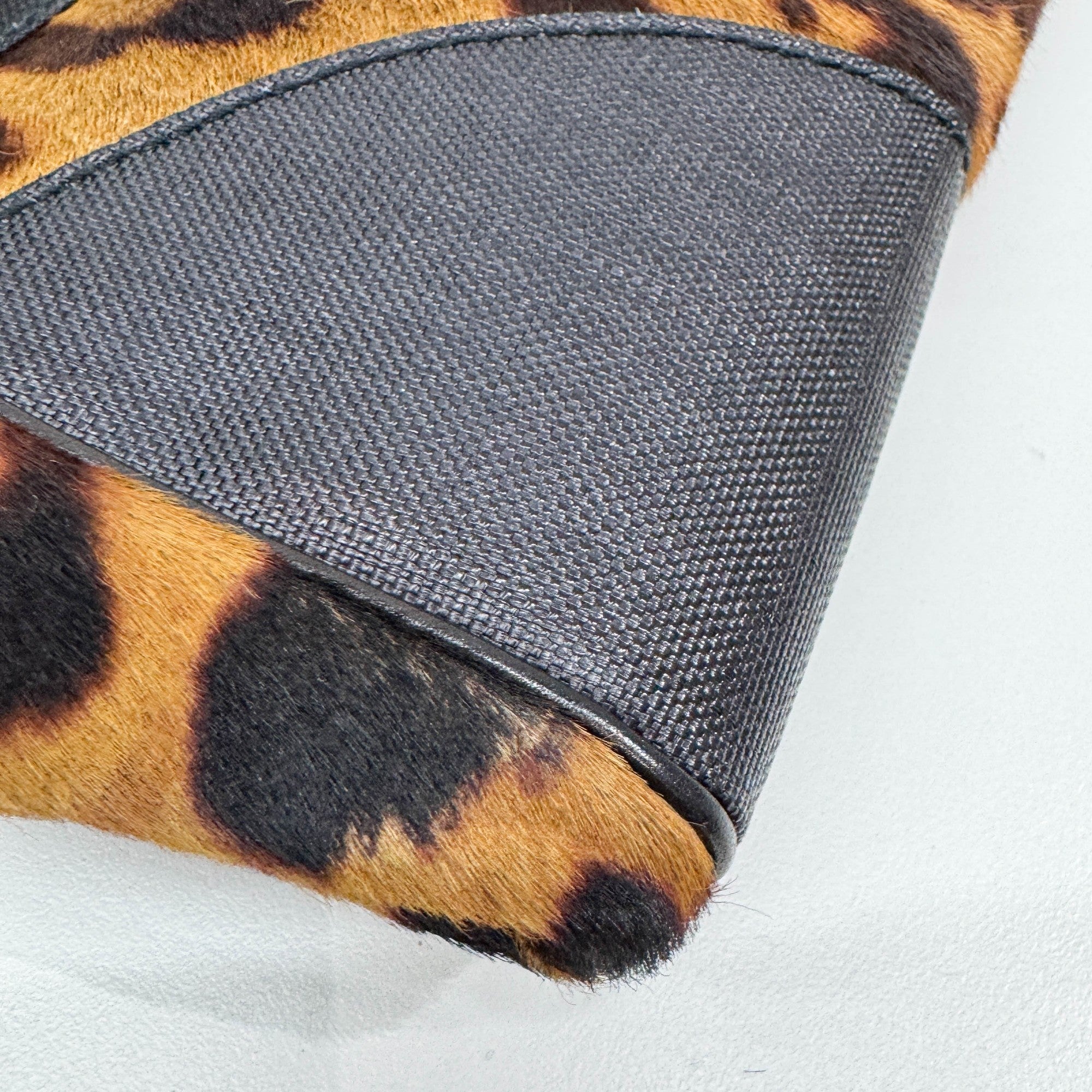 Black Leather Trim Brown Leopard Print Pony Hair Clutch Bag