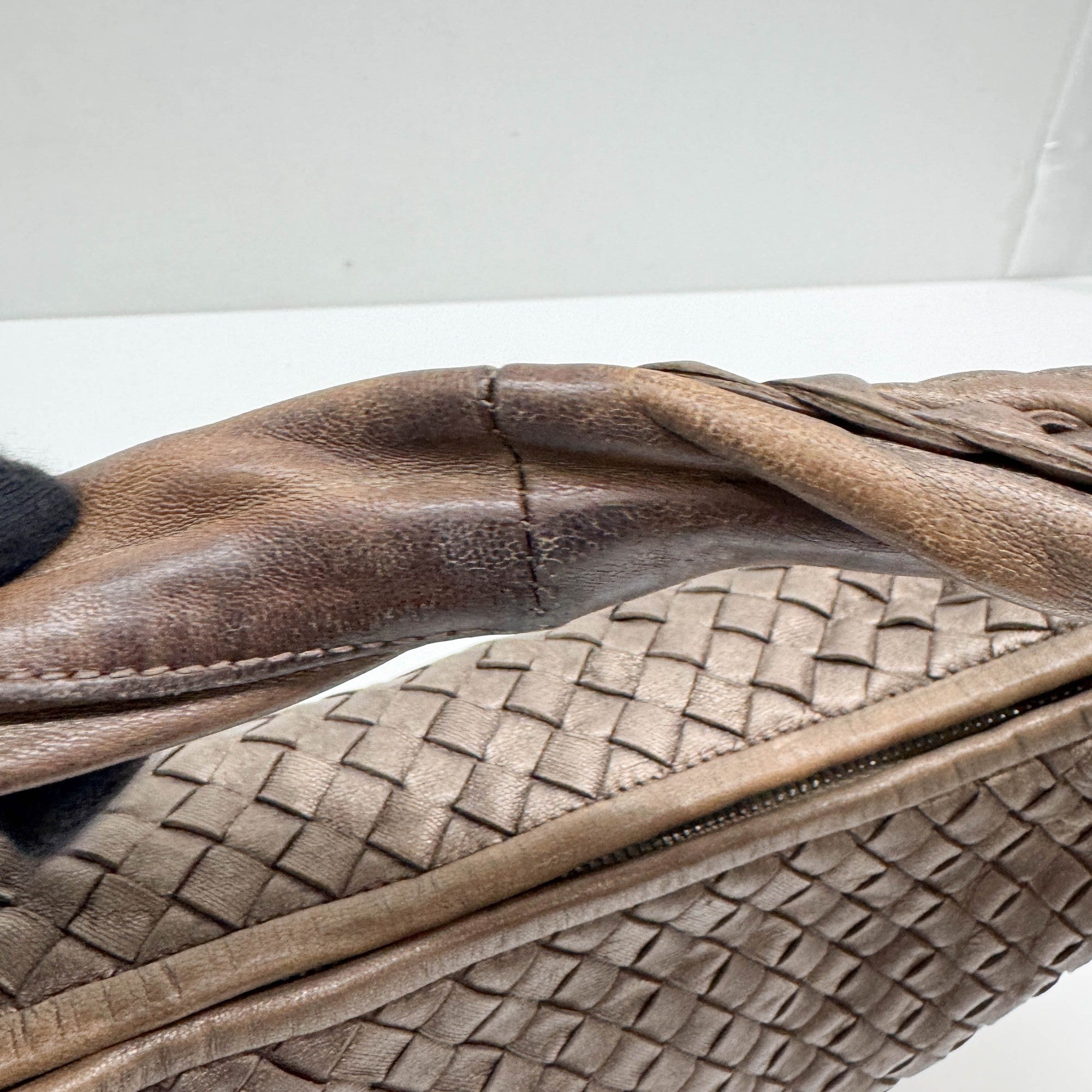 Intrecciato Metallic Bronze Leather Shoulder Bag