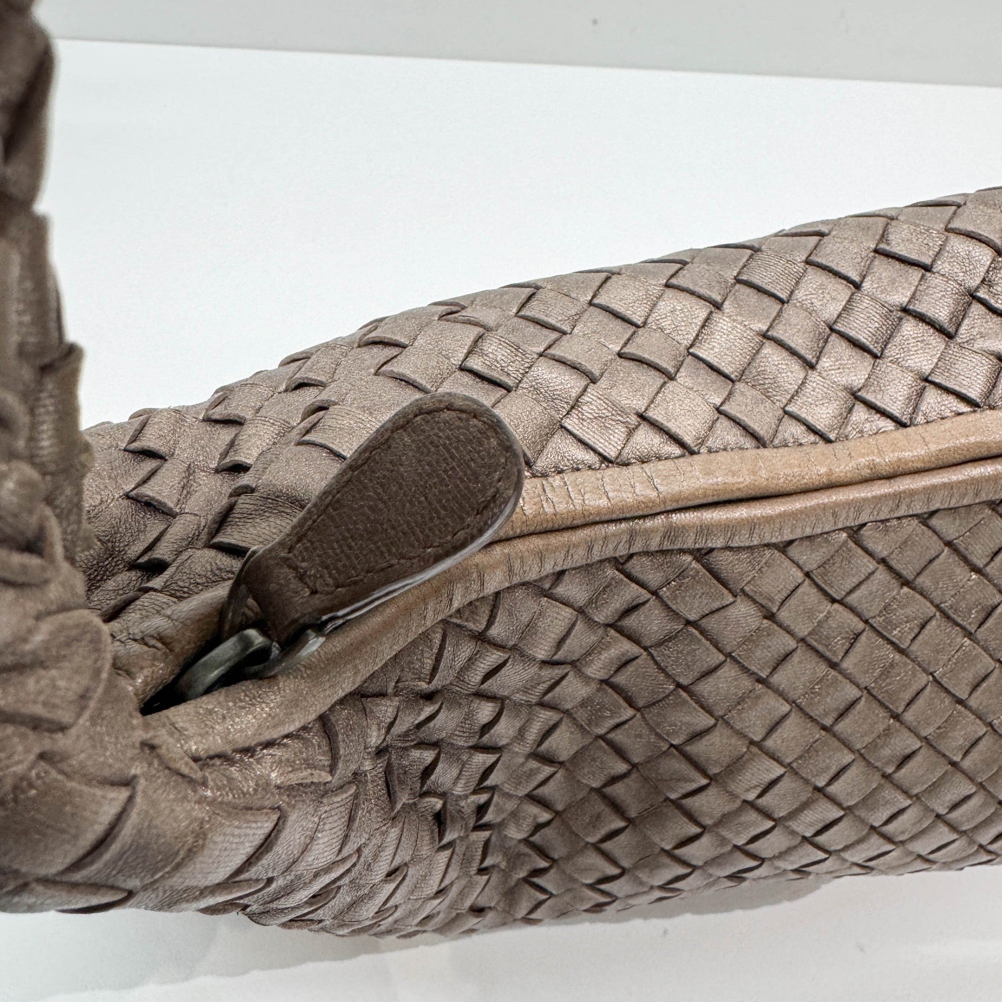 Intrecciato Metallic Bronze Leather Shoulder Bag