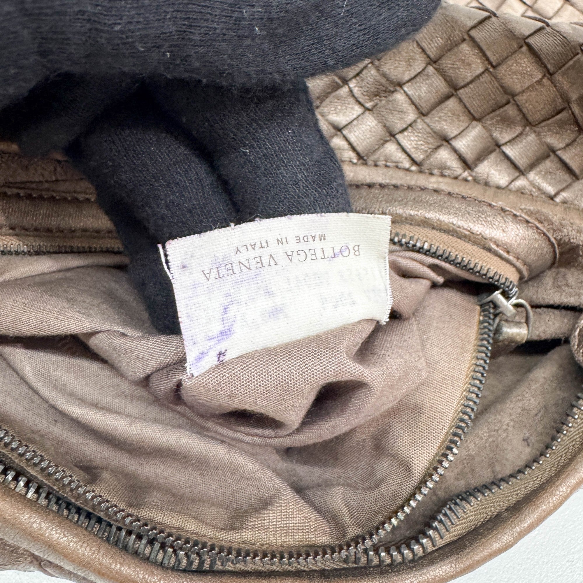 Intrecciato Metallic Bronze Leather Shoulder Bag