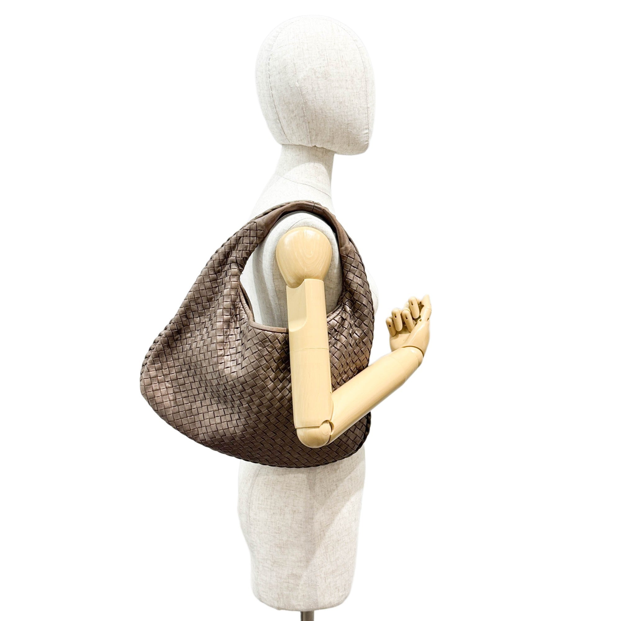 Intrecciato Metallic Bronze Leather Shoulder Bag