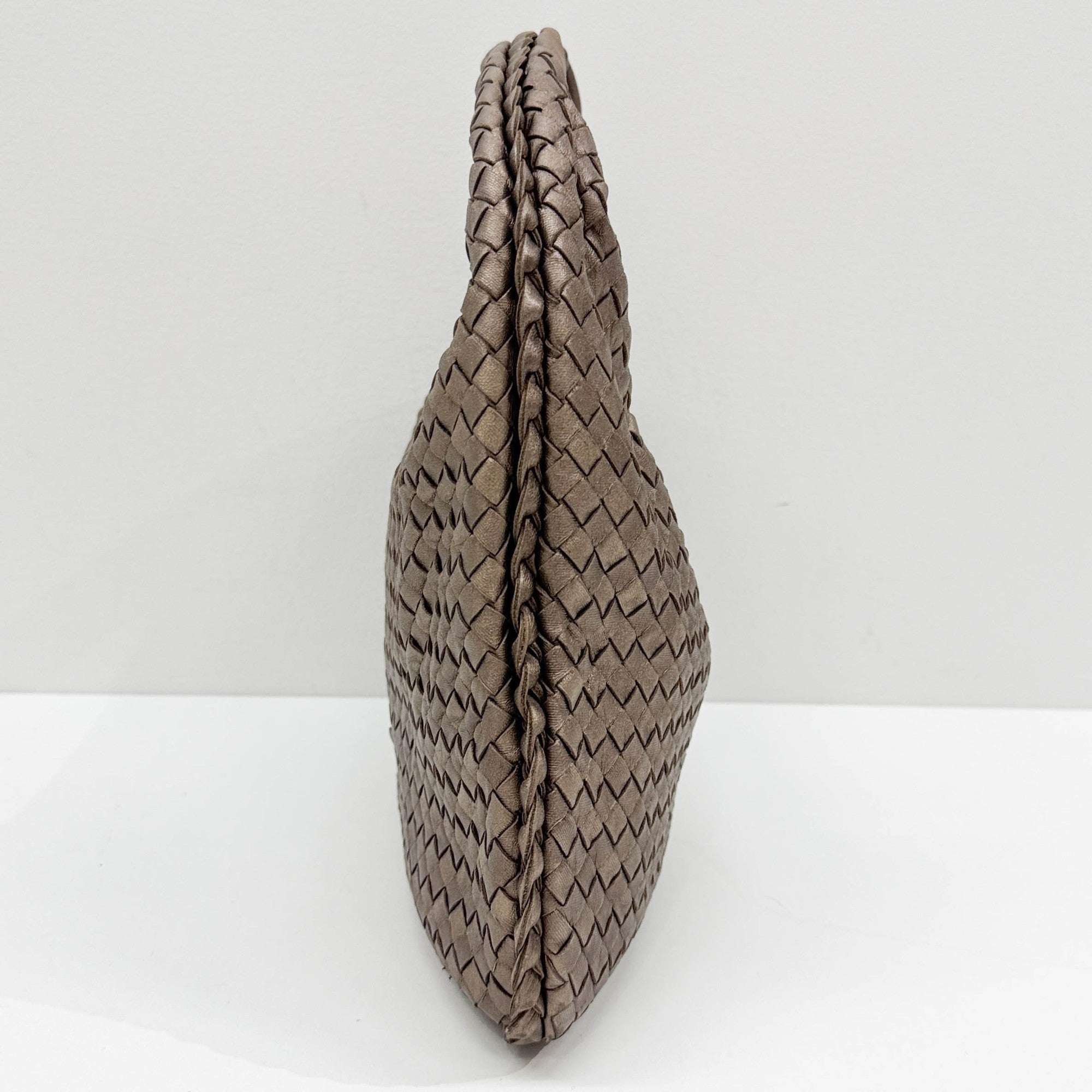 Intrecciato Metallic Bronze Leather Shoulder Bag