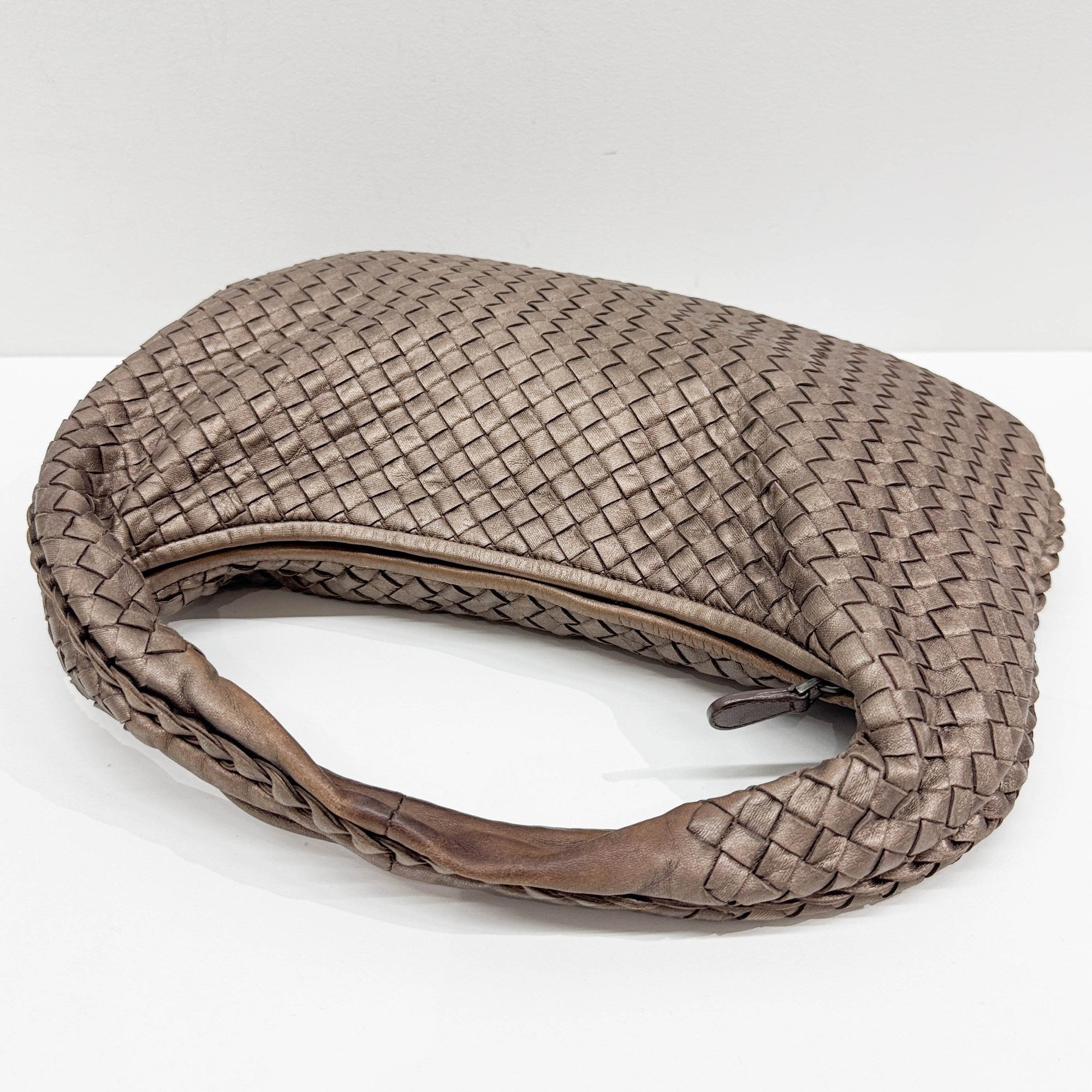 Intrecciato Metallic Bronze Leather Shoulder Bag