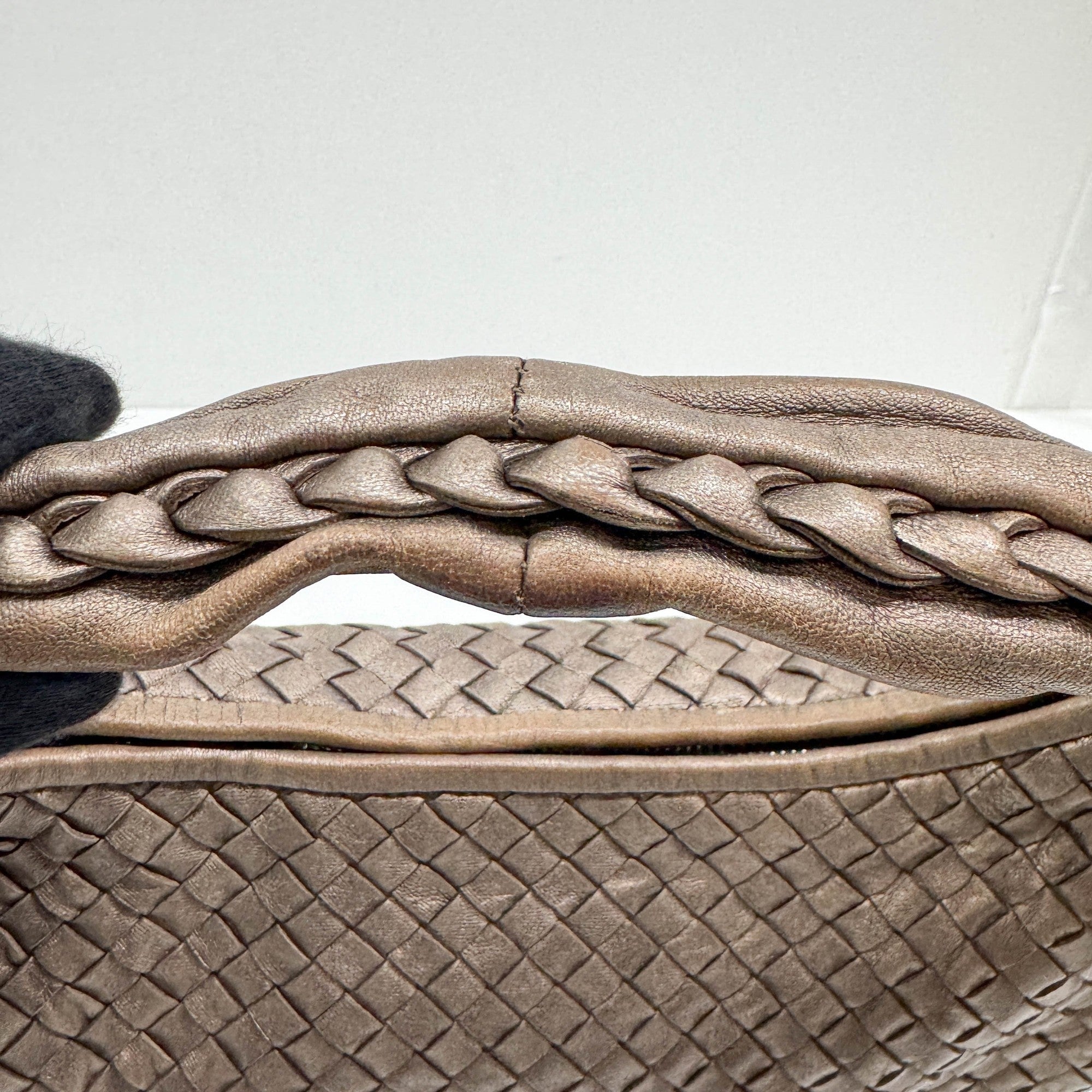 Intrecciato Metallic Bronze Leather Shoulder Bag