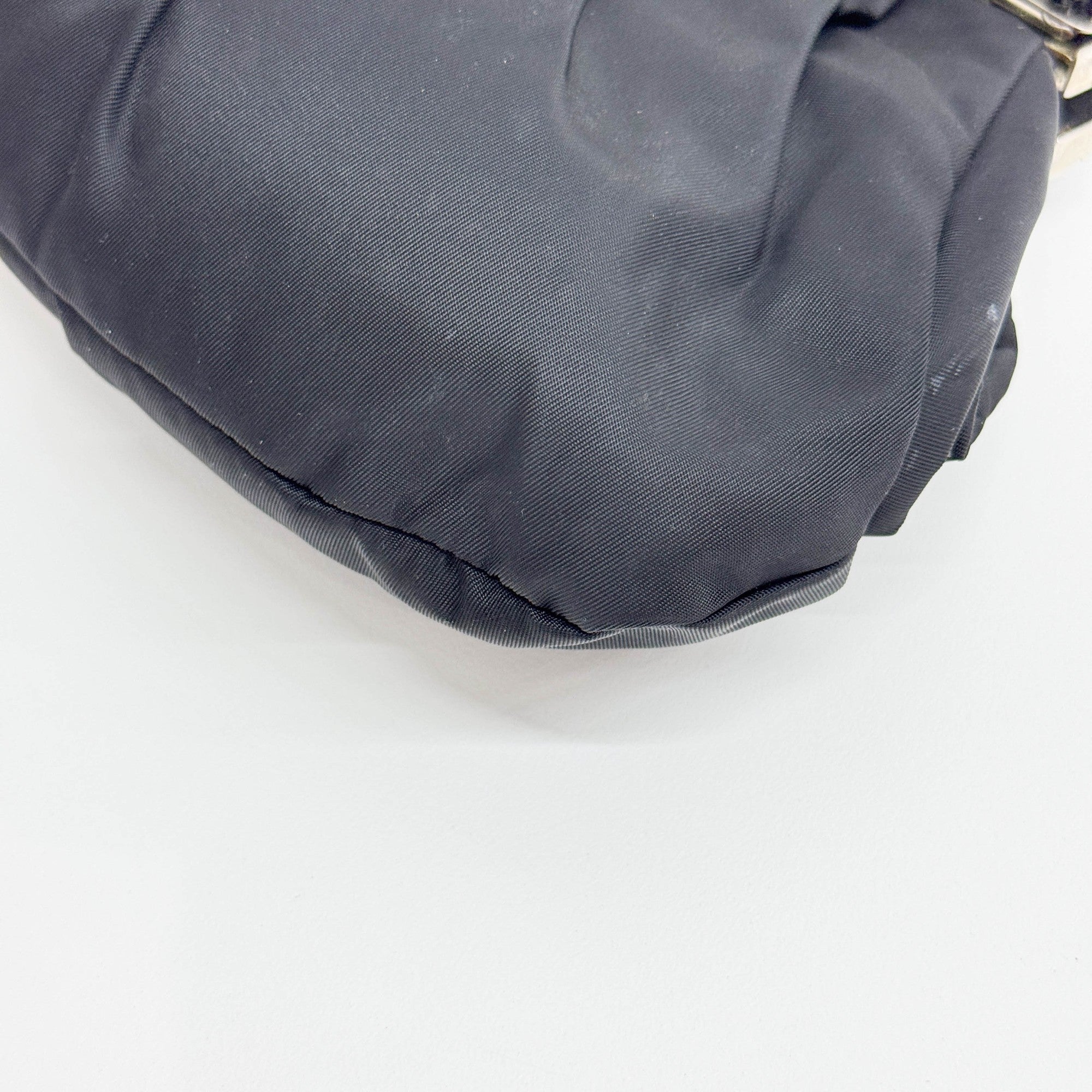 Beaded Clasp Black Nylon Hand Bag