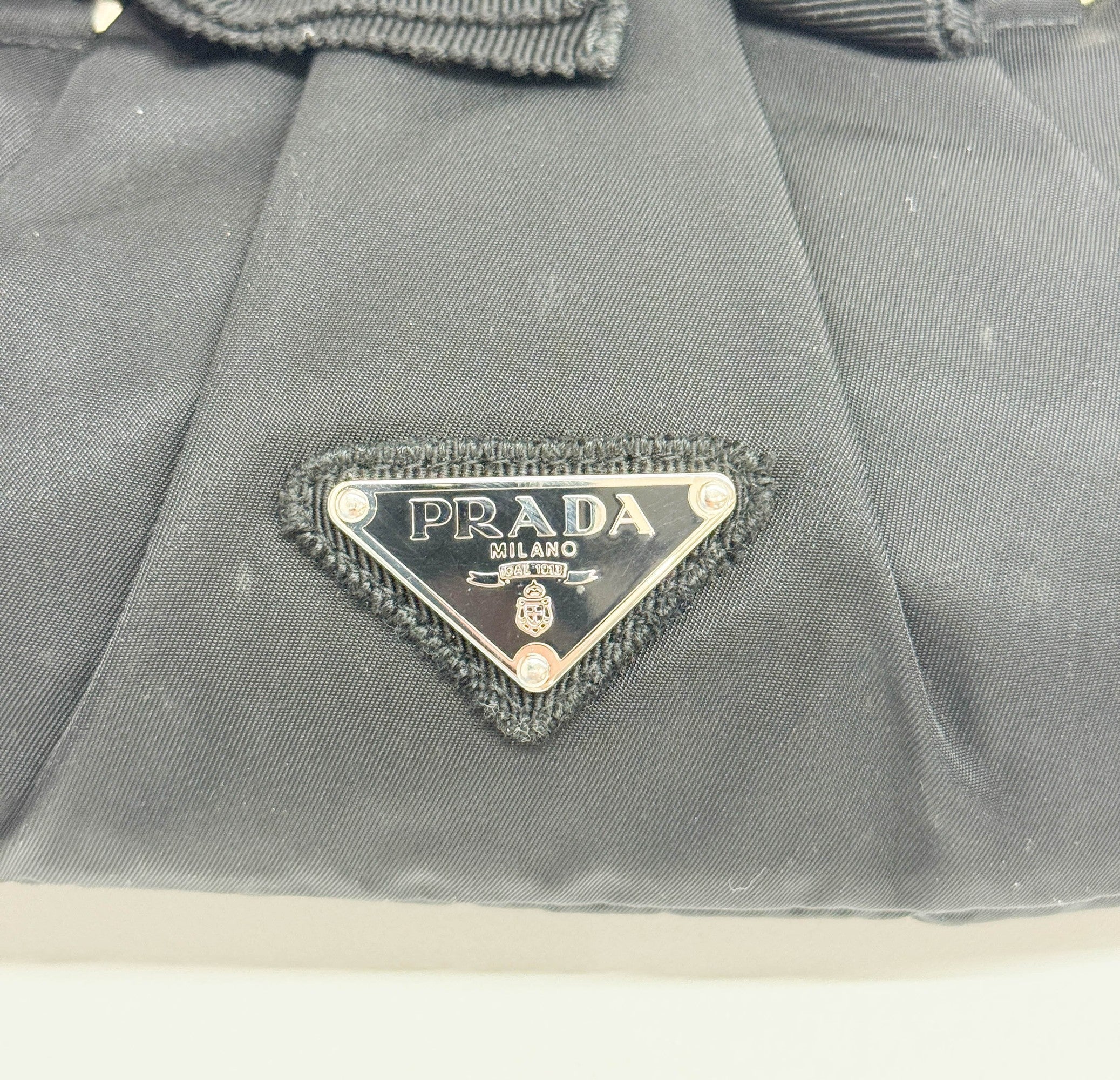 Beaded Clasp Black Nylon Hand Bag