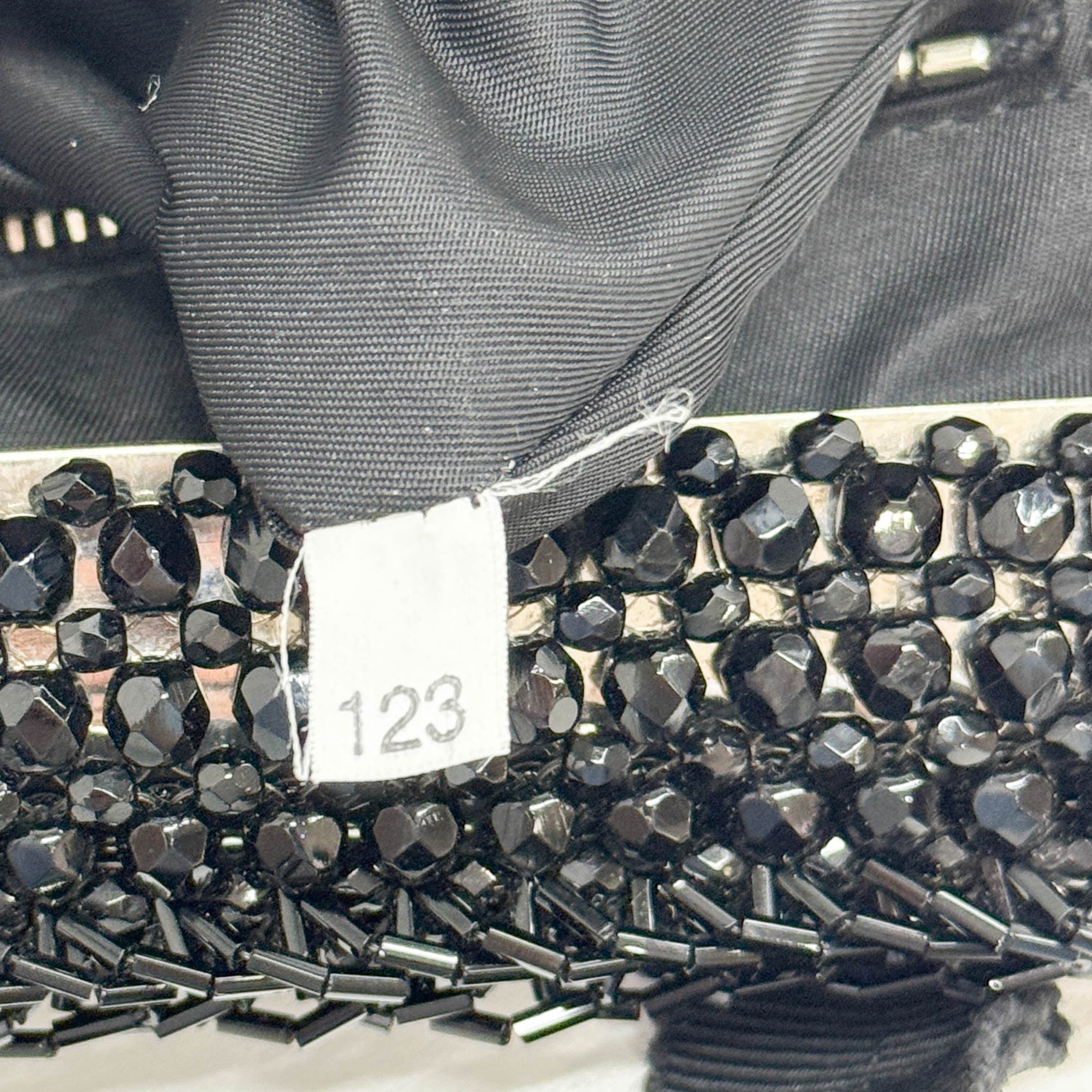 Beaded Clasp Black Nylon Hand Bag