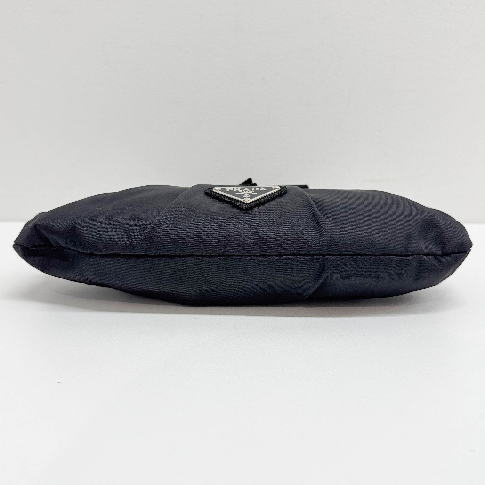 Beaded Clasp Black Nylon Hand Bag