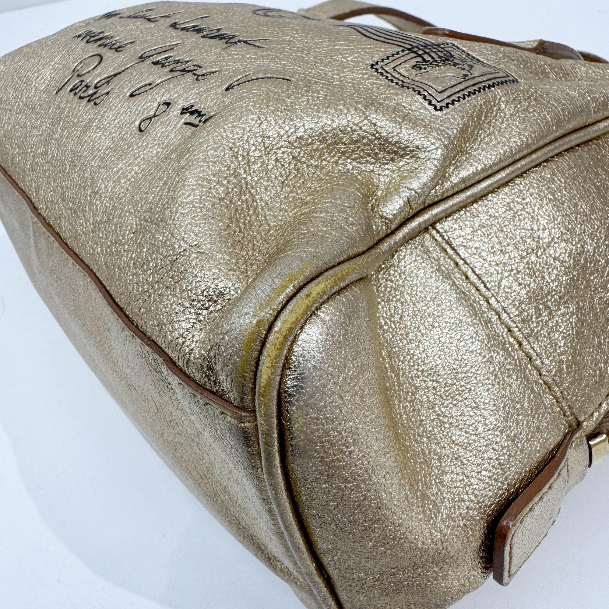 Y-Mail Gold Leather Hand Bag